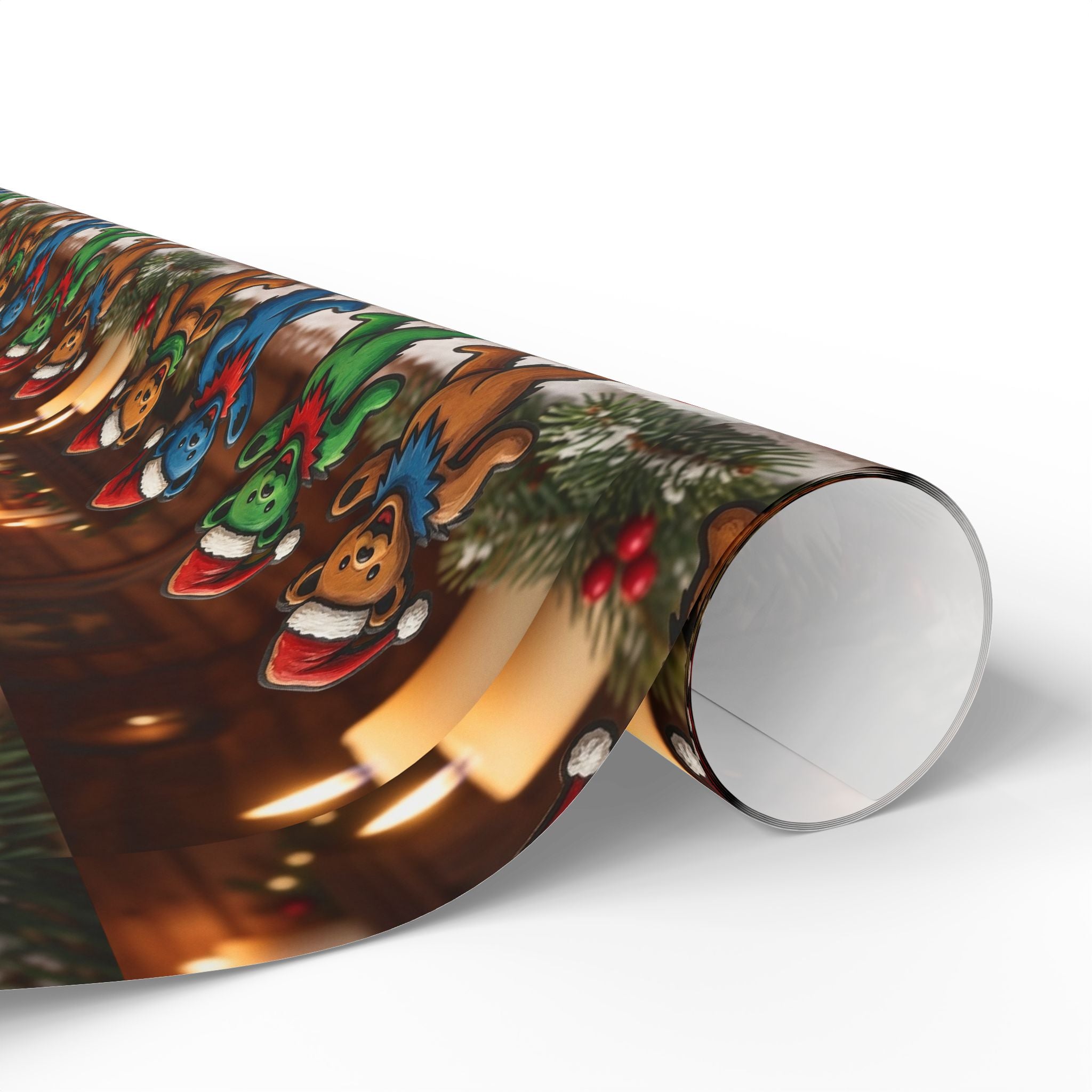 Gingerbread Plushies Pattern Wrapping Paper | Holiday Christmas Gift Wrap, grateful dead bear, gift for deadhead