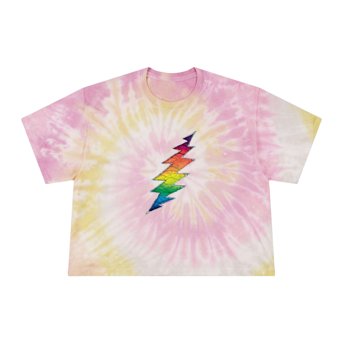 Grateful Dead Rainbow Lightning Bolt Tie Dye Crop Tee | Pastel Spiral Graphic