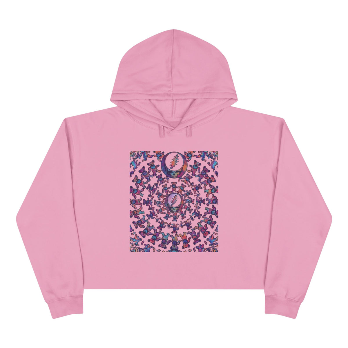Grateful Dead bear mandala Crop Hoodie | Moon Phases Graphic, Pastel Aesthetic, gift for a deadhead, her,mom, grand mom, sister