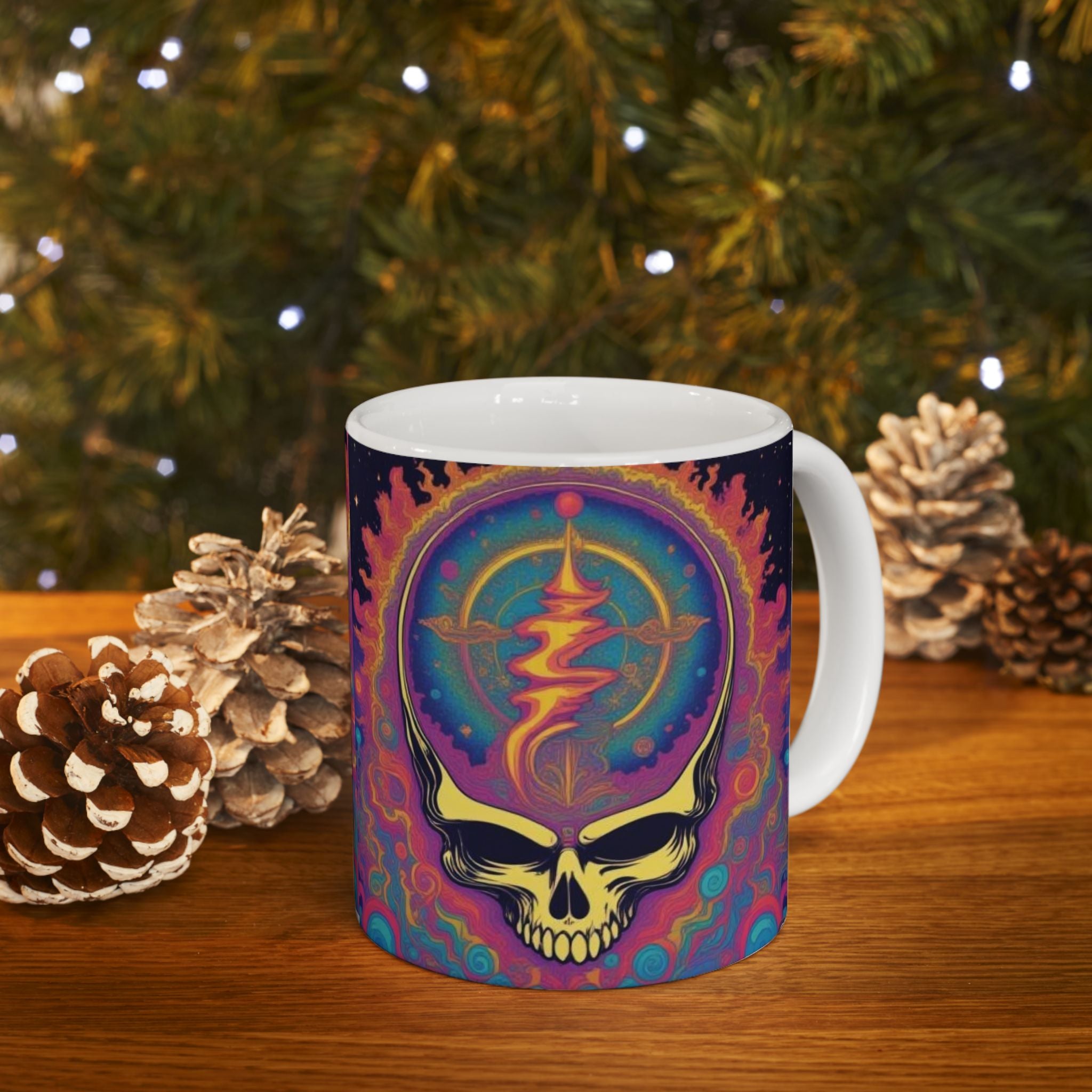 Psychedelic Cosmic Skull Mug | Colorful Trippy Space Design