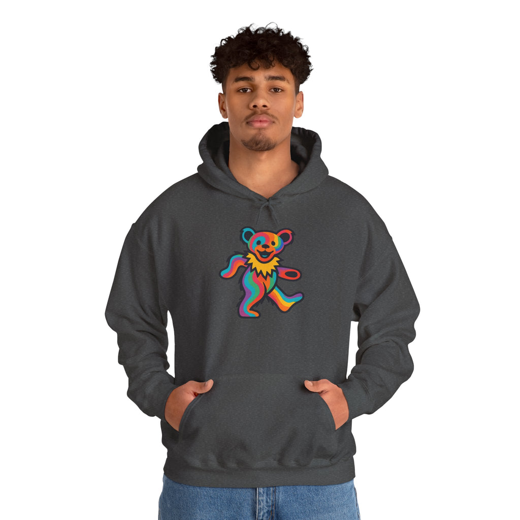 Rainbow Dancing Bear Hoodie | Psychedelic Grateful Dead Inspired, gift for deadhead, unisex, softstyle hoodie
