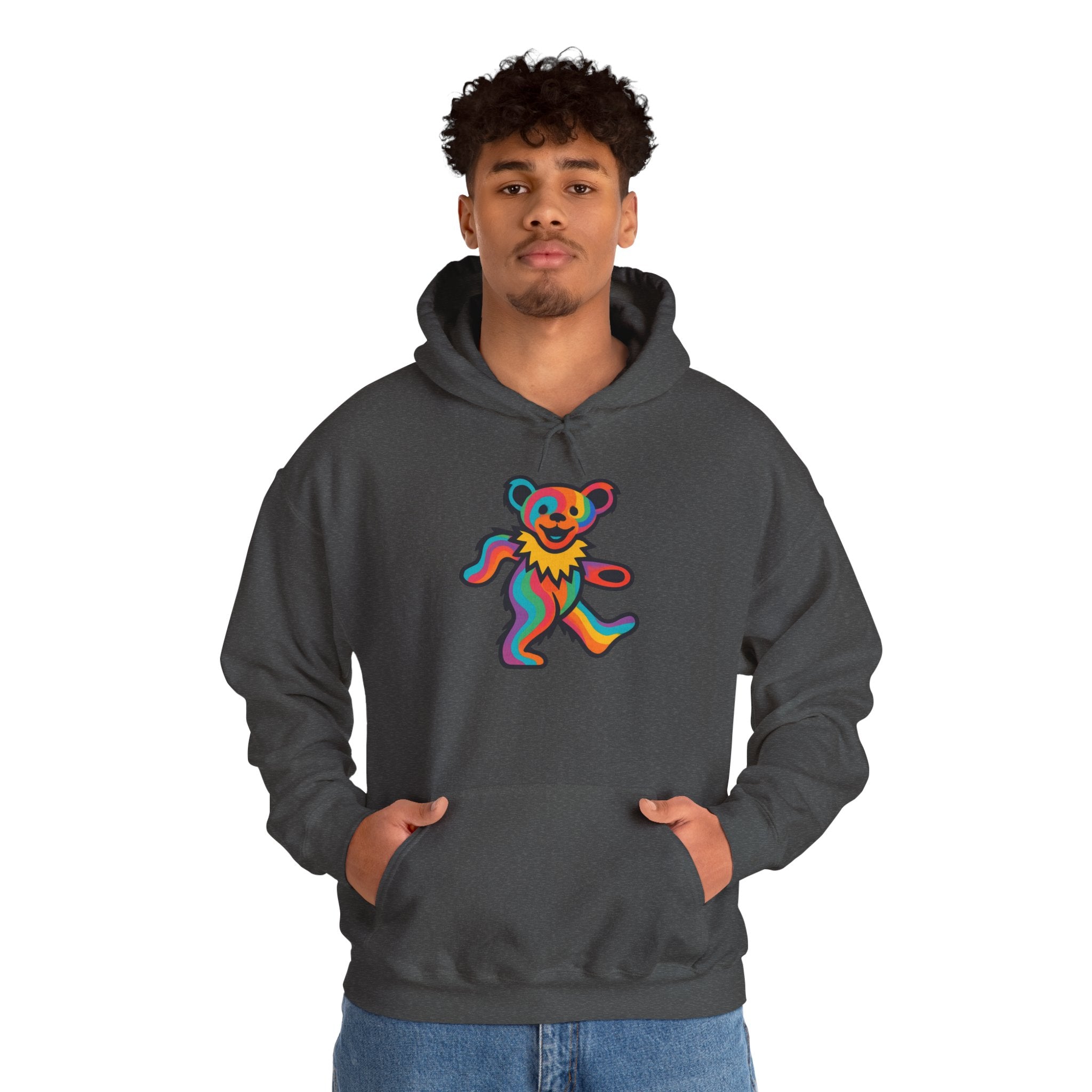 Rainbow Dancing Bear Hoodie | Psychedelic Grateful Dead Inspired, gift for deadhead, unisex, softstyle hoodie