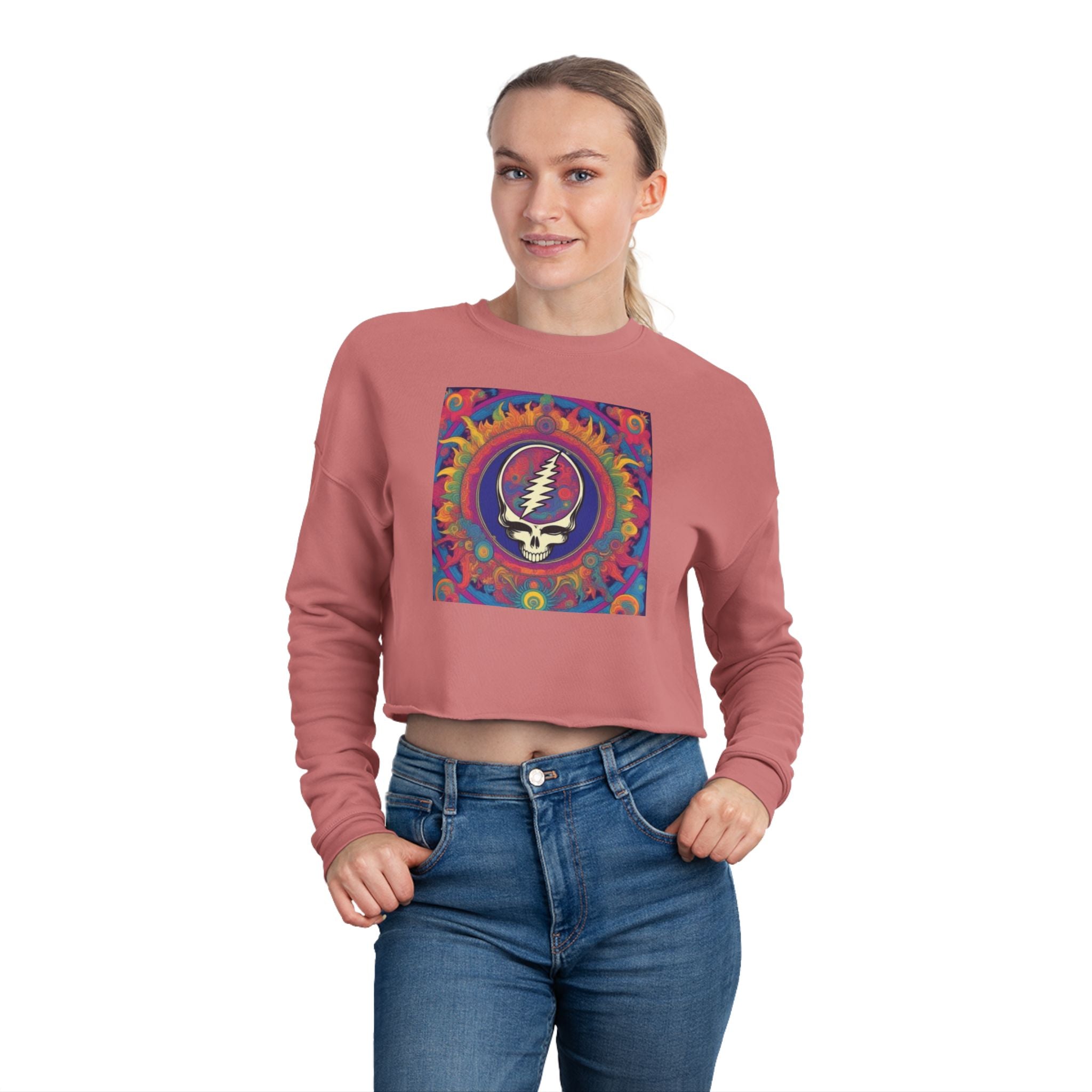 Grateful Dead Steal Your Face Cropped Sweatshirt | Psychedelic Tie-Dye Skull