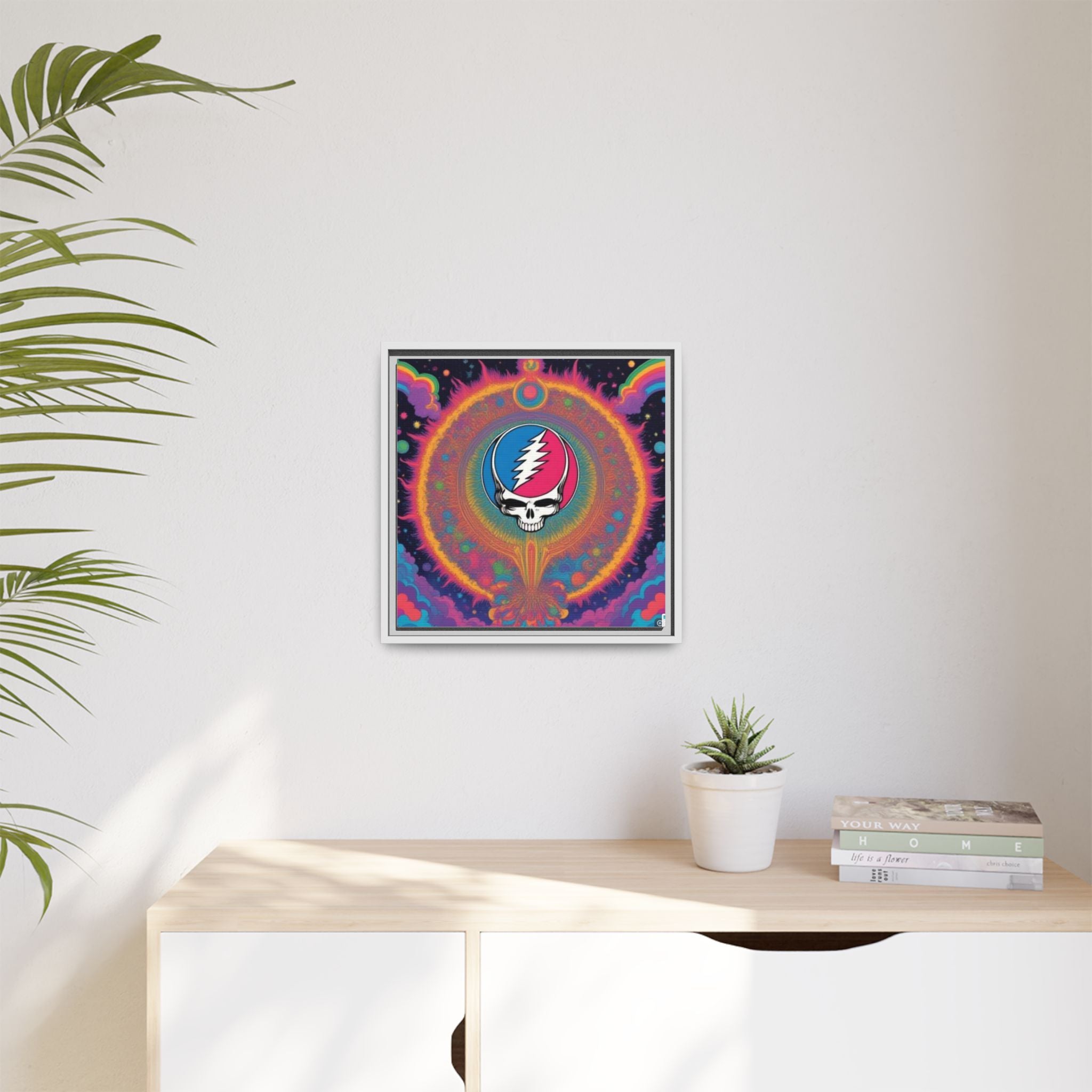 Psychedelic Skull Lightning Bolt Matte Canvas Framed | Colorful Wall Art