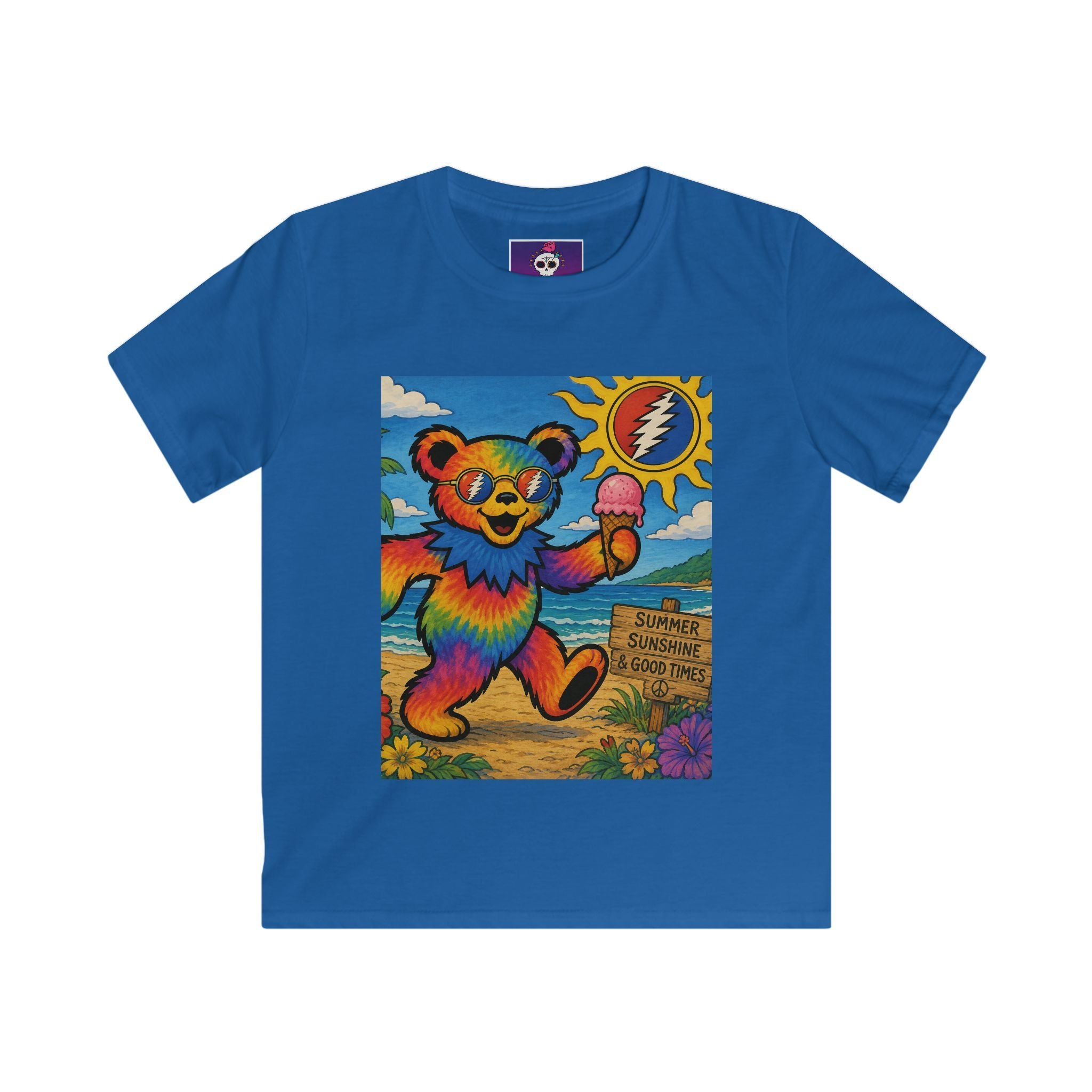 Rainbow Dancing Bear Kids Tee | Sunshine, Flowers, Psychedelic Grateful Dead Art