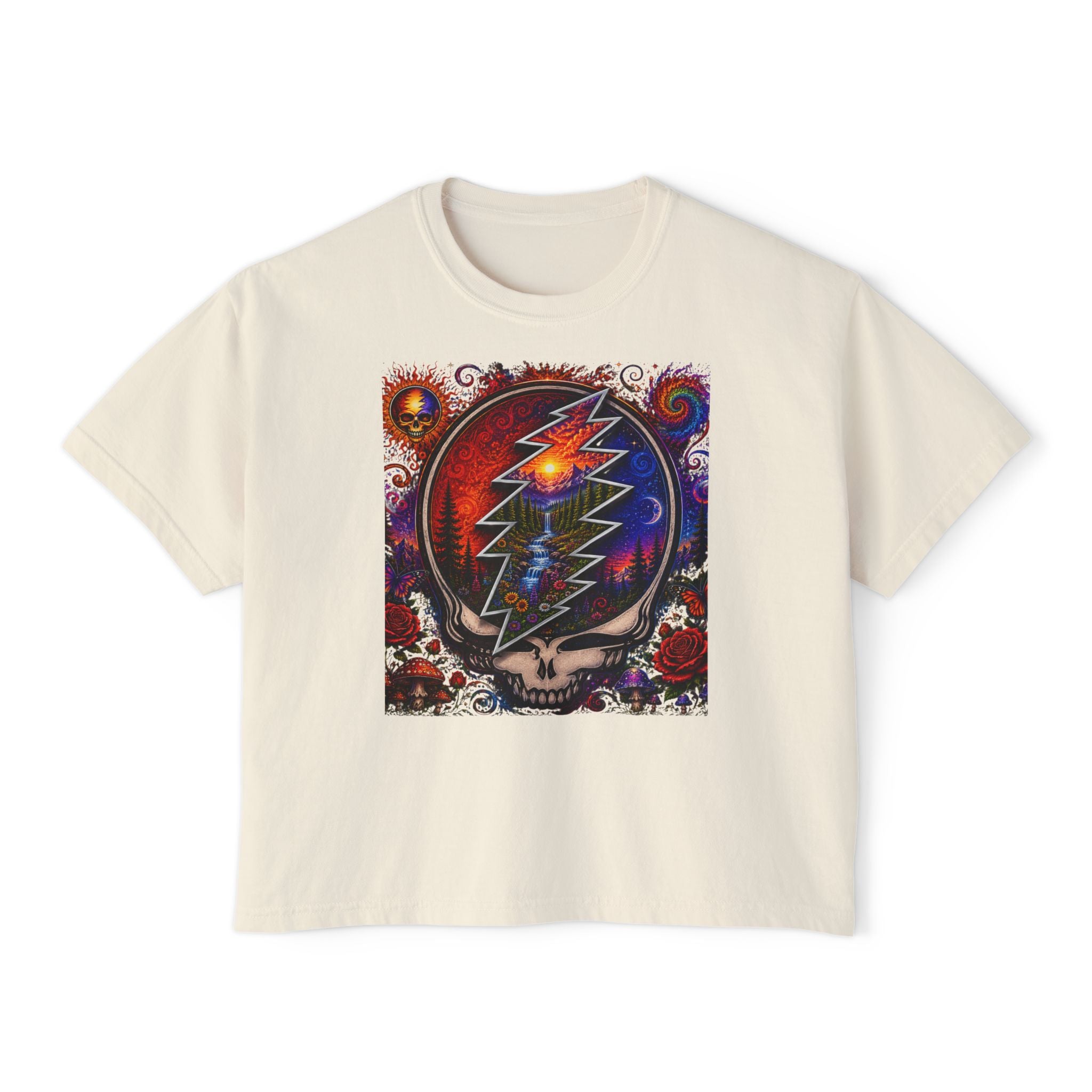 Grateful Dead Steal Your Face Lightning Skull Tee | Boxy Crop Shirt