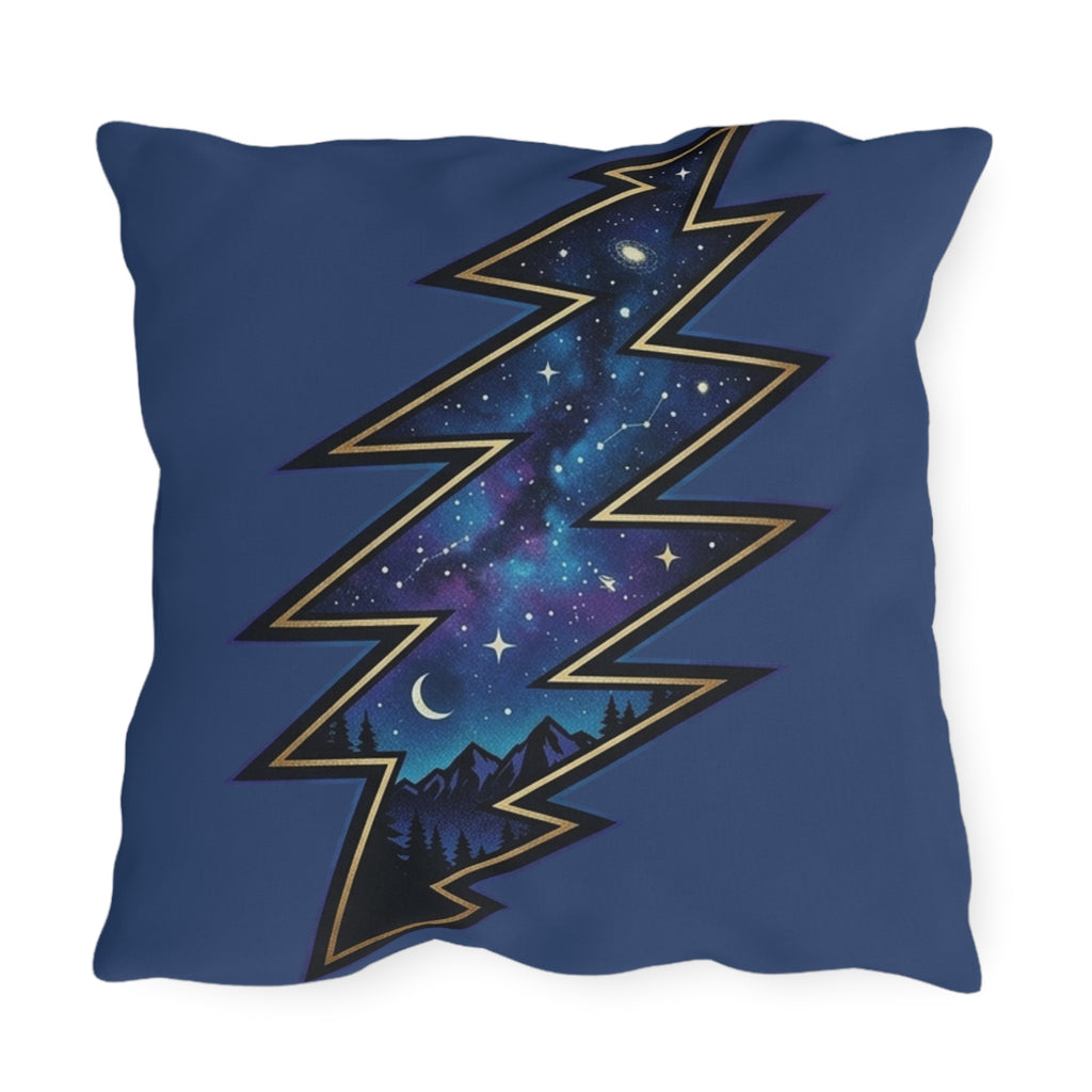 Night Sky Lightning Bolt Outdoor Pillow | Grateful vDead Galaxy Throw Pillow