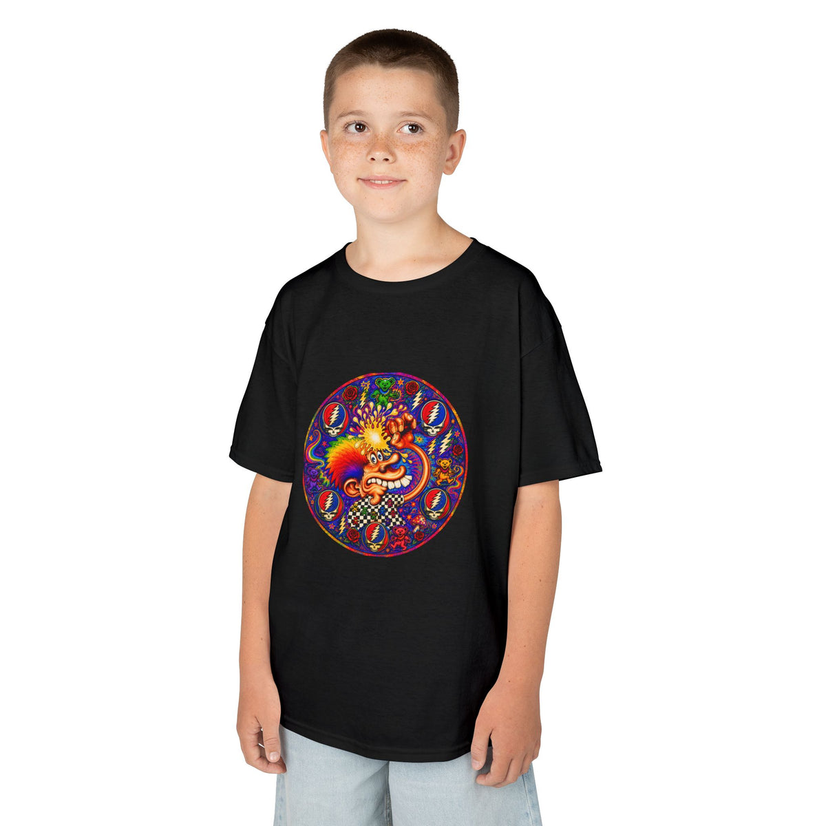 Psychedelic Grateful dead ice cream manKids T-Shirt | Colorful Mandala Circle Design