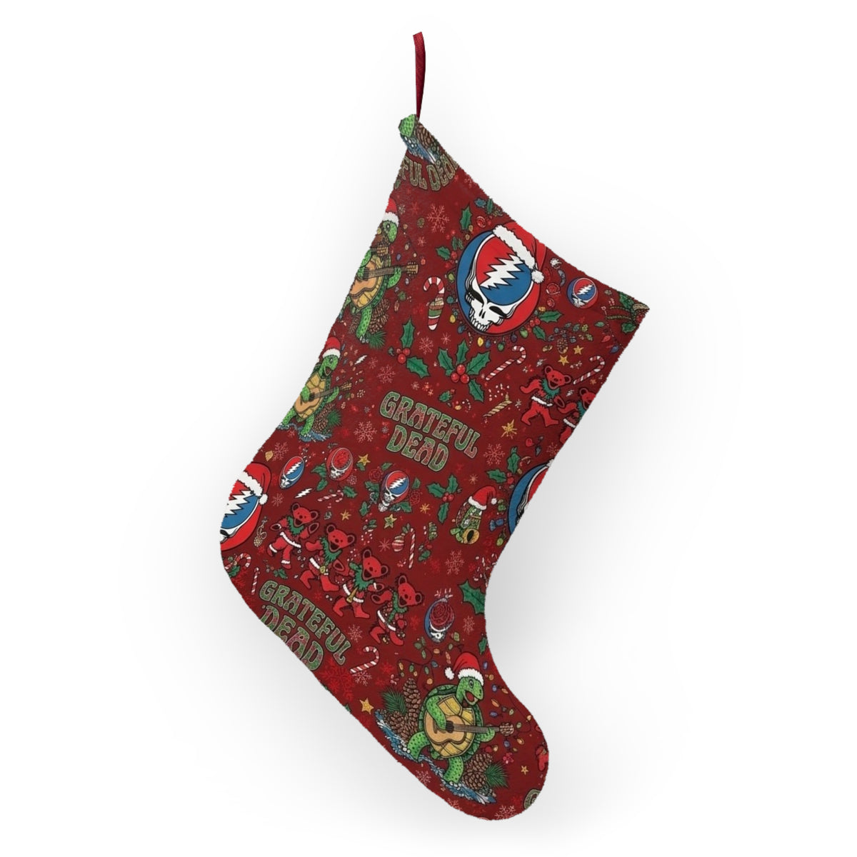 Grateful Dead Holiday Pattern Christmas Stocking | Deadhead Santa Skulls, Gift for a deadhead