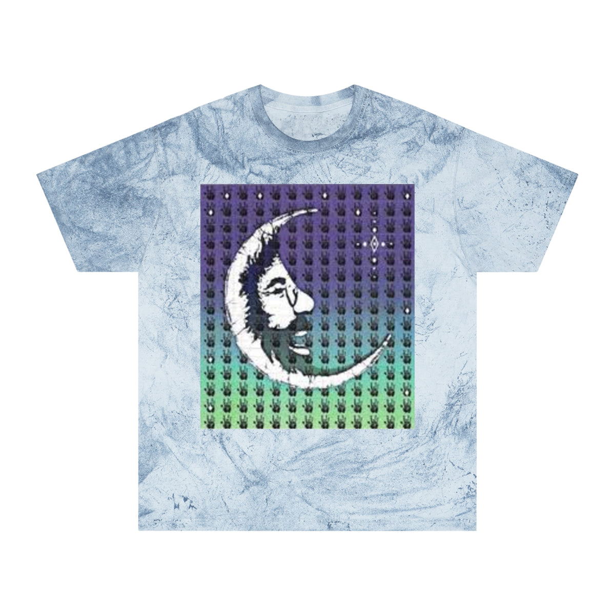 Jerry Garcia blotter Crescent Moon Face Graphic T-Shirt | Gradient Dot Square Print