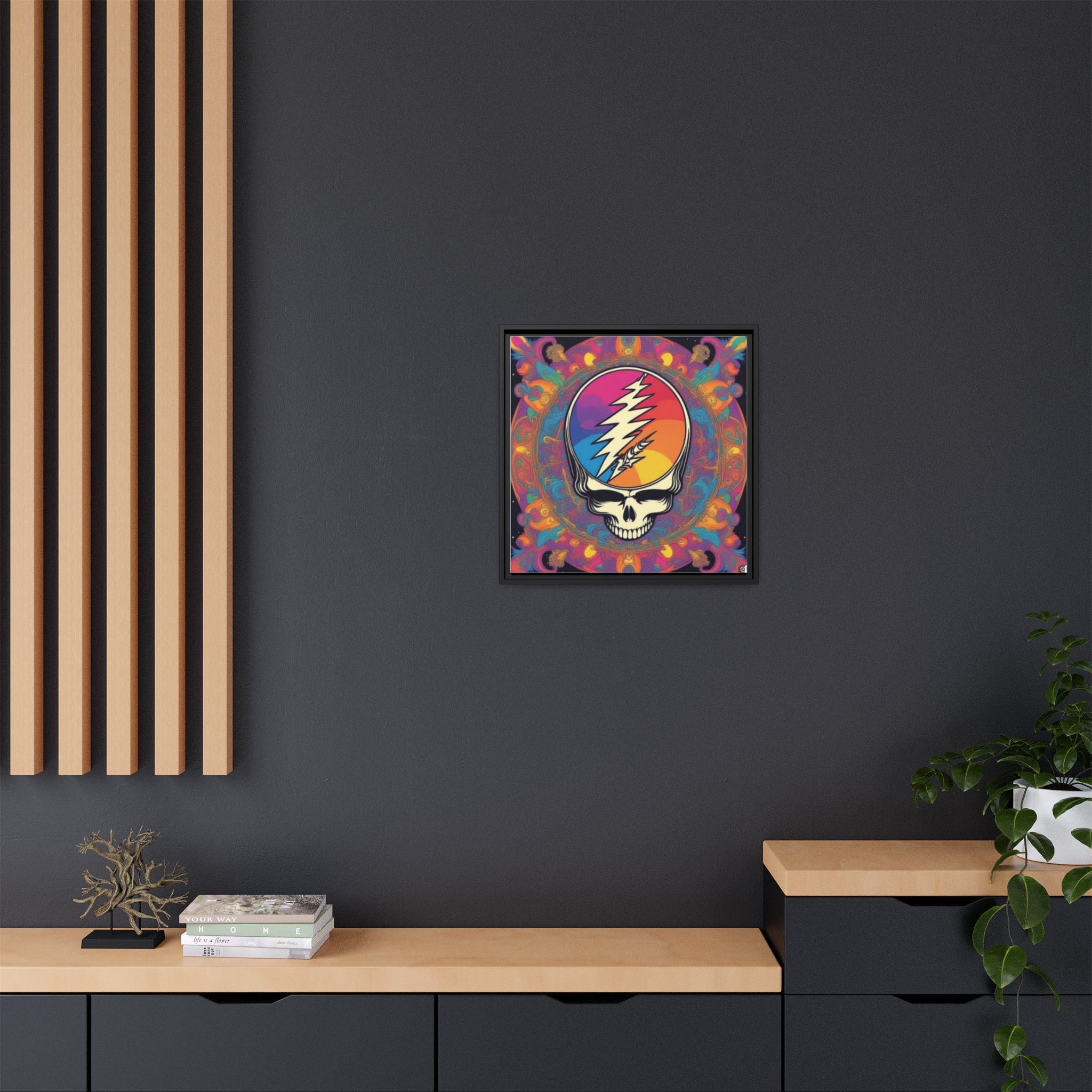 Psychedelic Lightning Skull Matte Canvas Framed | Grateful Dead Wall Art
