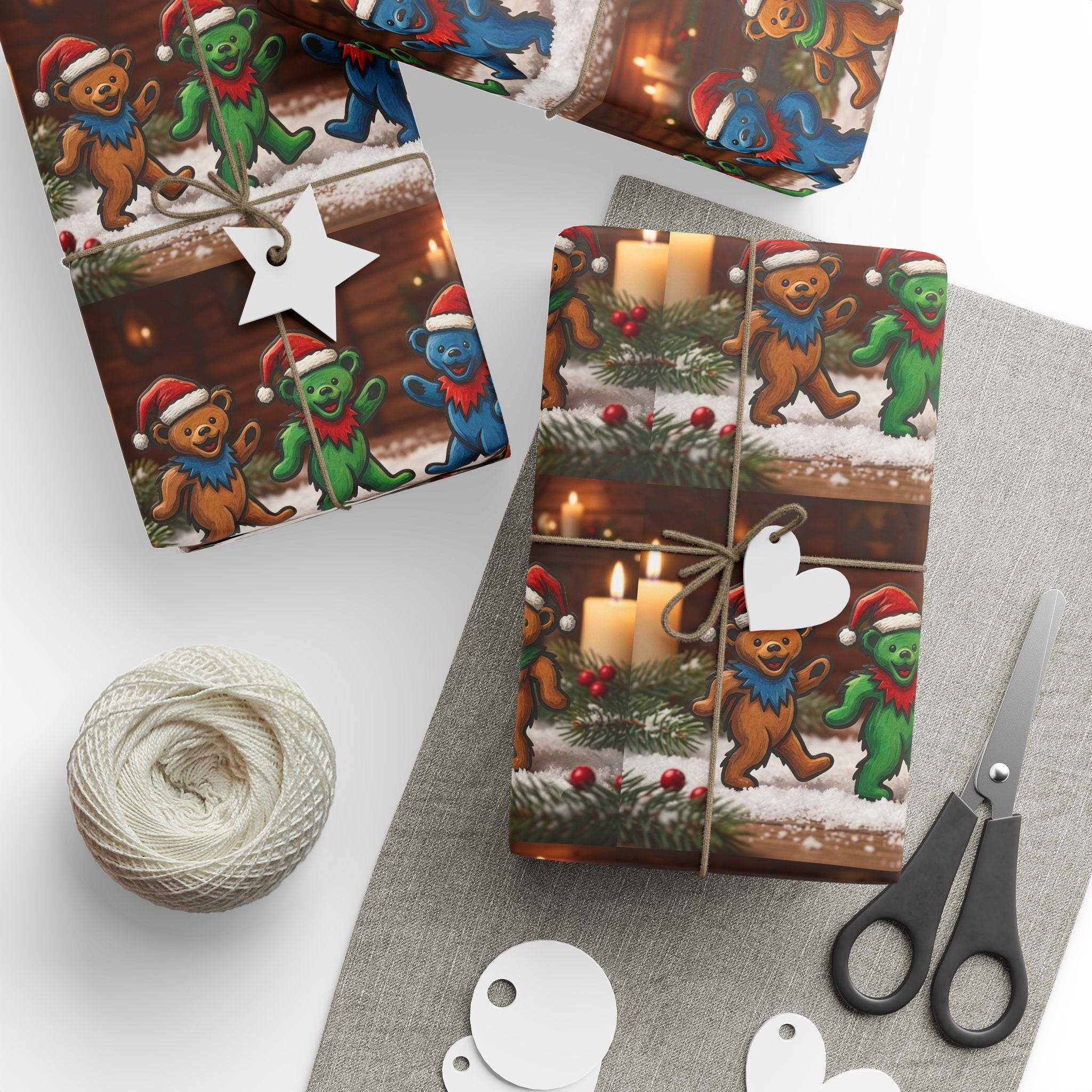 Gingerbread Plushies Pattern Wrapping Paper | Holiday Christmas Gift Wrap, grateful dead bear, gift for deadhead