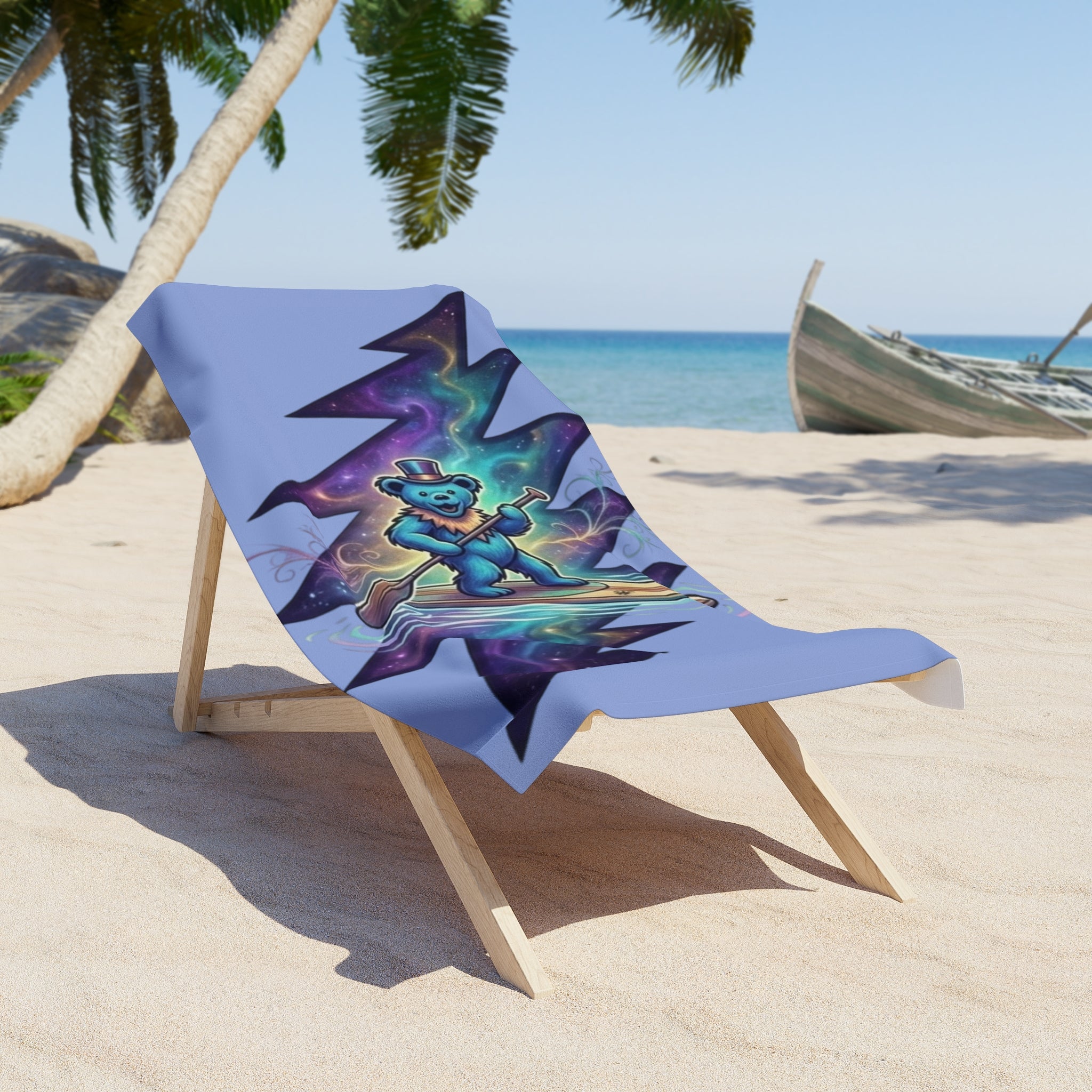 Surfing Bear Lightning Bolt Beach Towel | Cosmic Grateful Dead Inspired