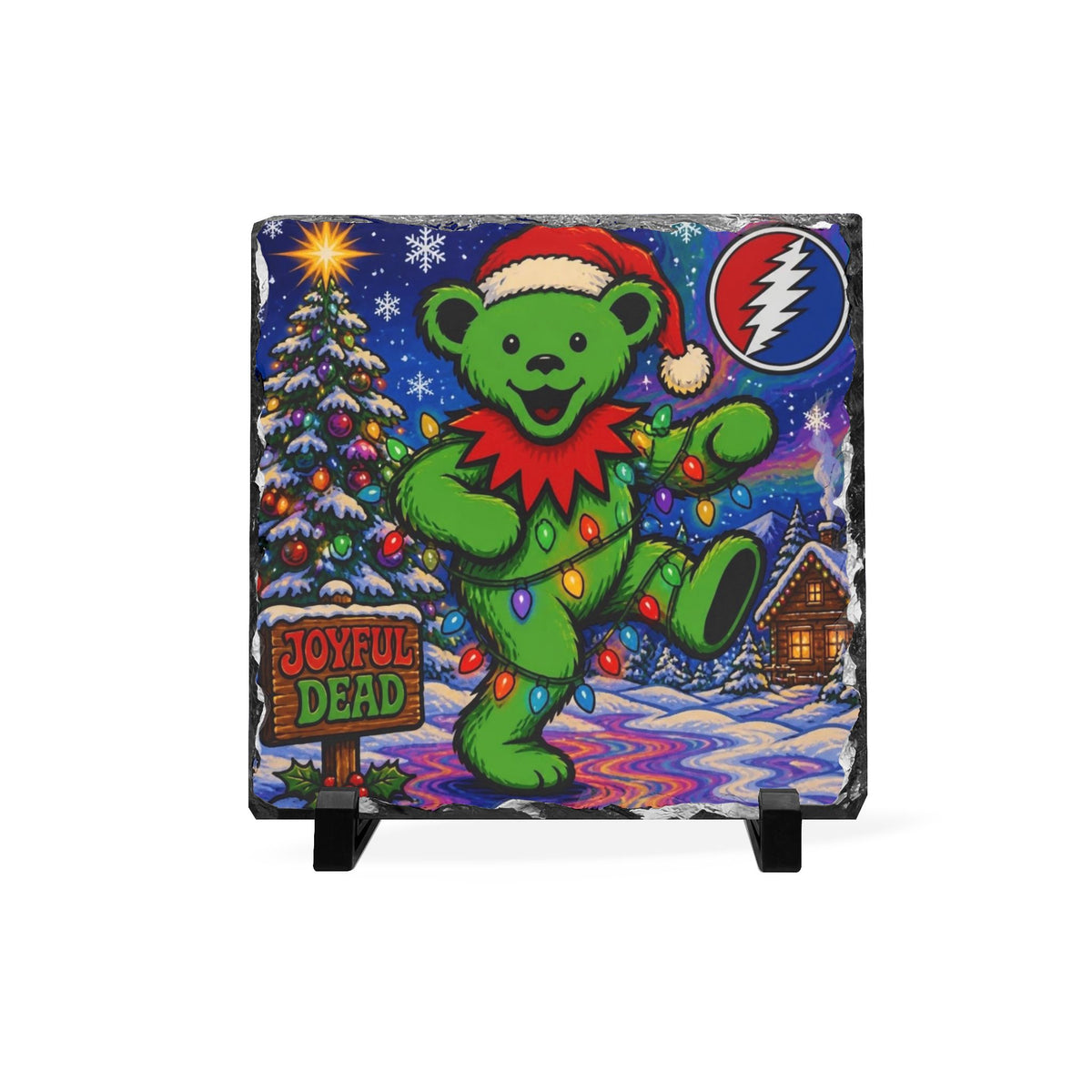 Dancing Holiday Bear Slate Desk Plaque | Grateful Dead Christmas Decor