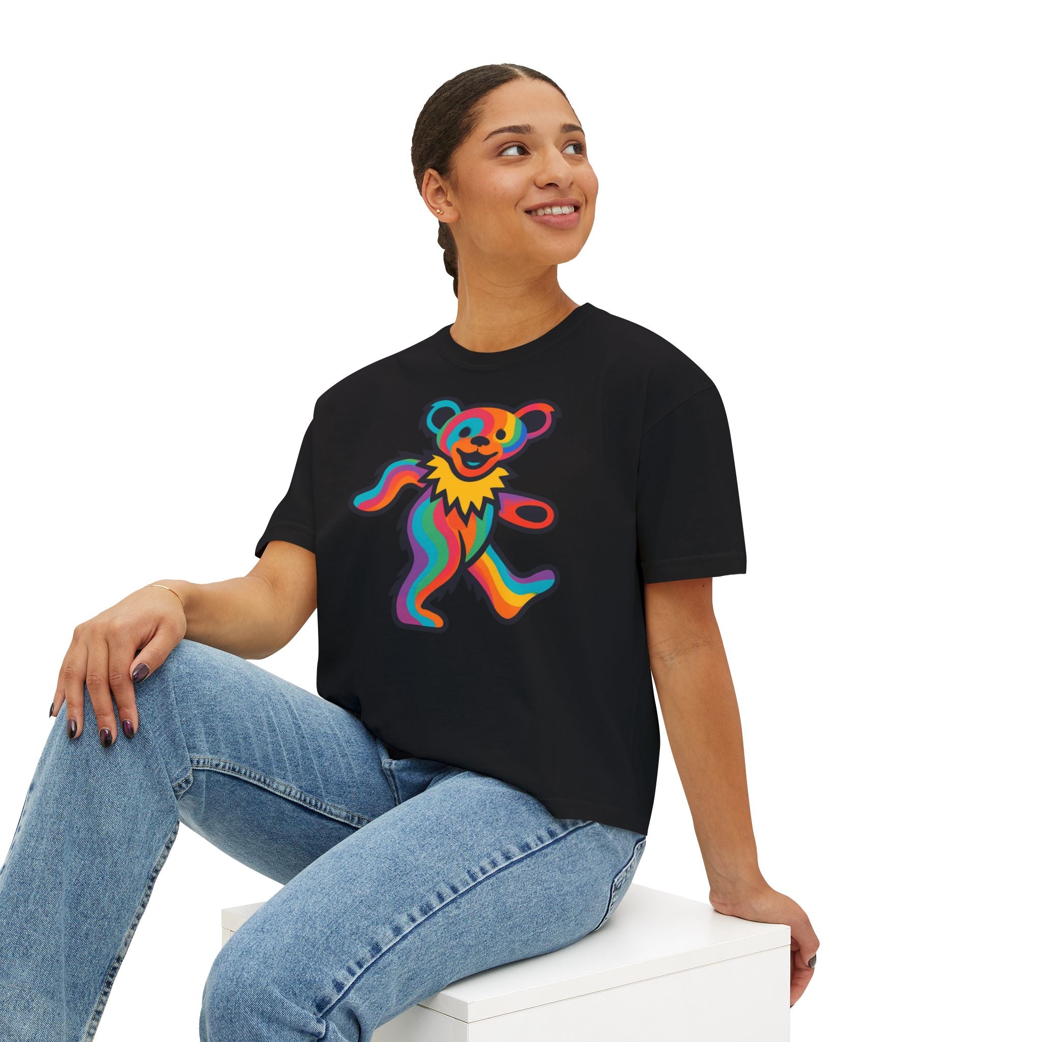 Colorful Dancing Bear shirt | Boxy Tee, Grateful Dead inspired, gift for a deadhead, shirt for a festival, yoga, home
