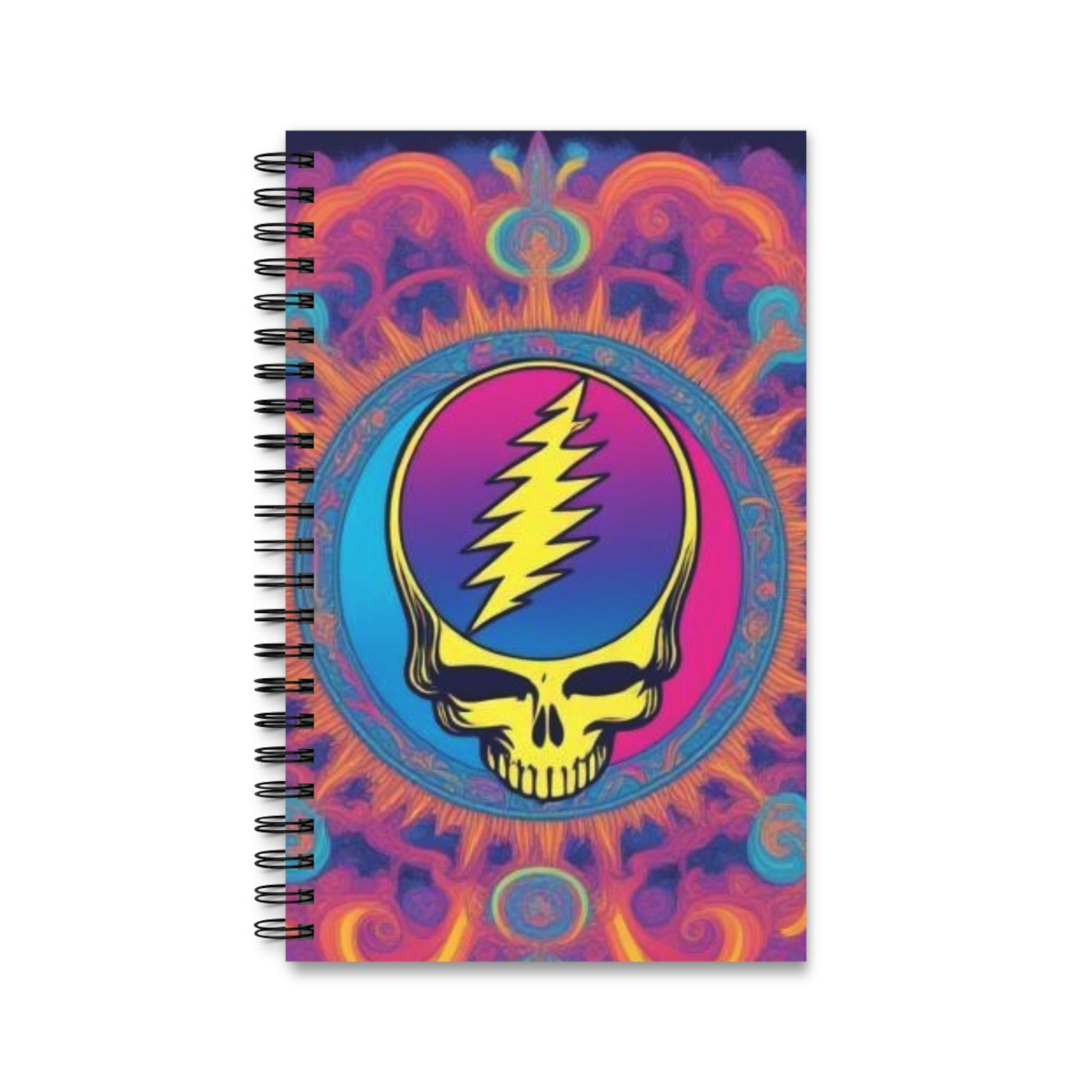 Psychedelic Lightning Skull Spiral Journal | Colorful Grateful Dead Notebook