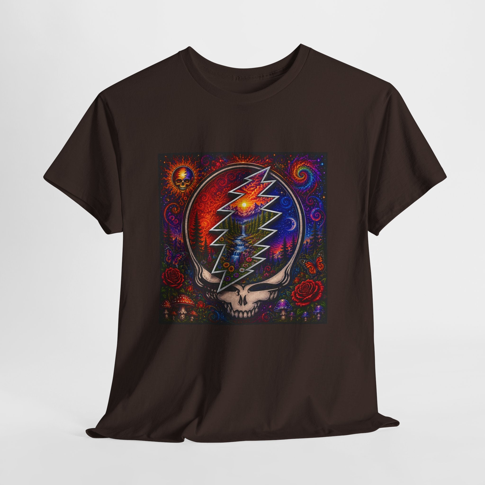 Psychedelic Steal Your Face Skull T-Shirt | Colorful Lightning Rose Grateful Dead Tee