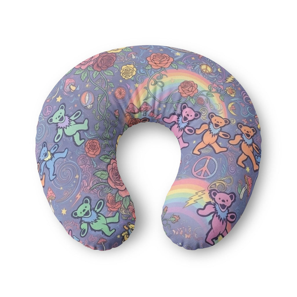 Gift for a Deadhead, Grateful Dead , Dancing Rainbow Bears Nursing Pillow Cover | Psychedelic Peace Floral Pattern