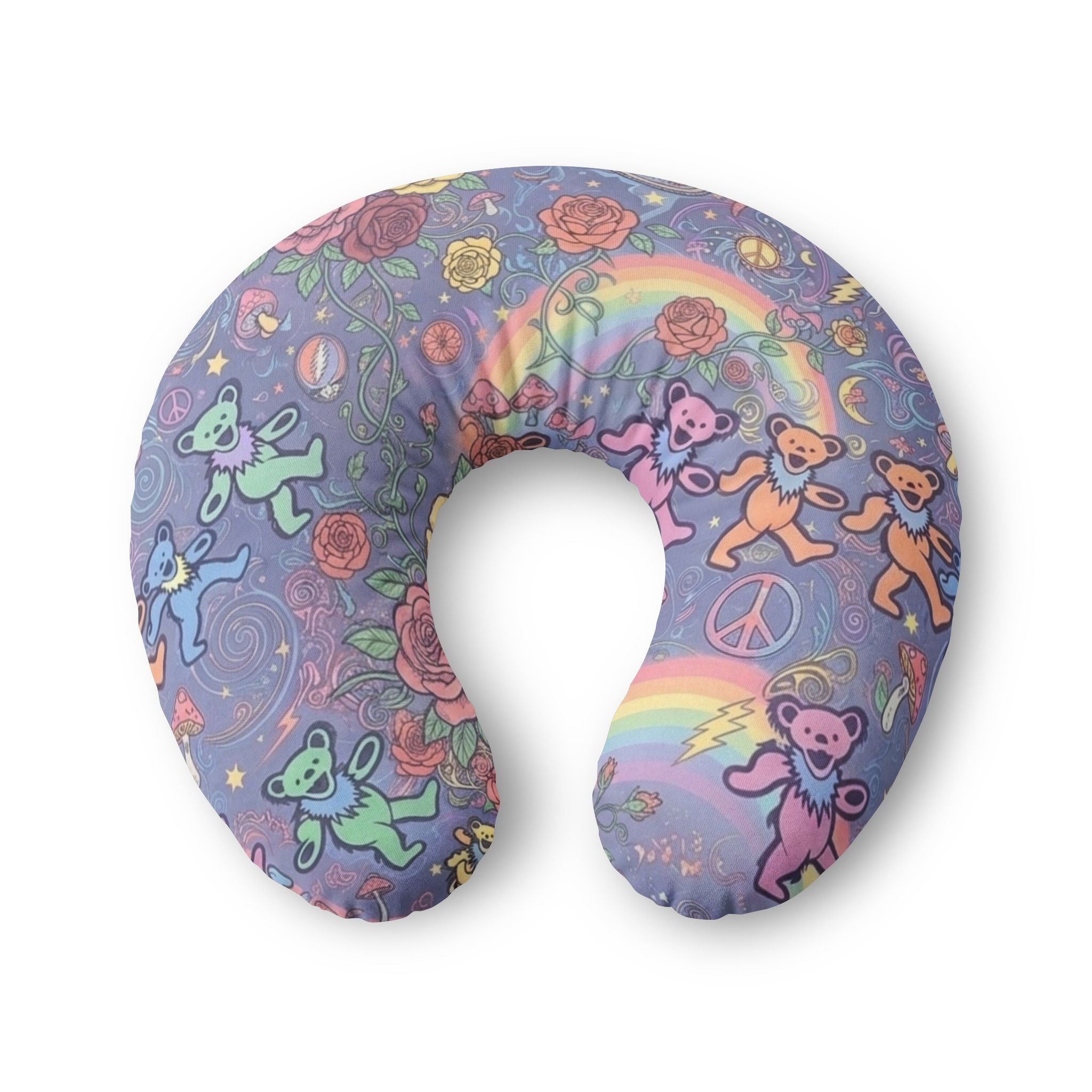 Gift for a Deadhead, Grateful Dead , Dancing Rainbow Bears Nursing Pillow Cover | Psychedelic Peace Floral Pattern