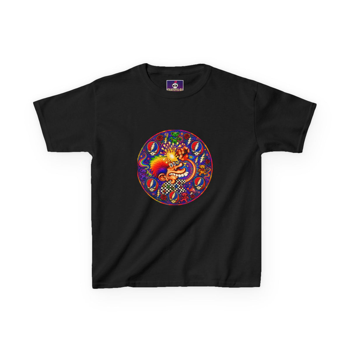 Psychedelic Grateful dead ice cream manKids T-Shirt | Colorful Mandala Circle Design