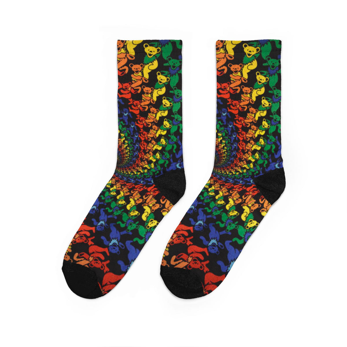 Grateful Dead Bear Psychedelic Rainbow Spiral Crew Socks, gift for deadhead, gift for her