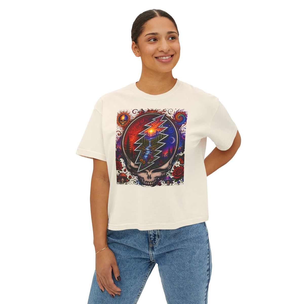 Grateful Dead Steal Your Face Lightning Skull Tee | Boxy Crop Shirt