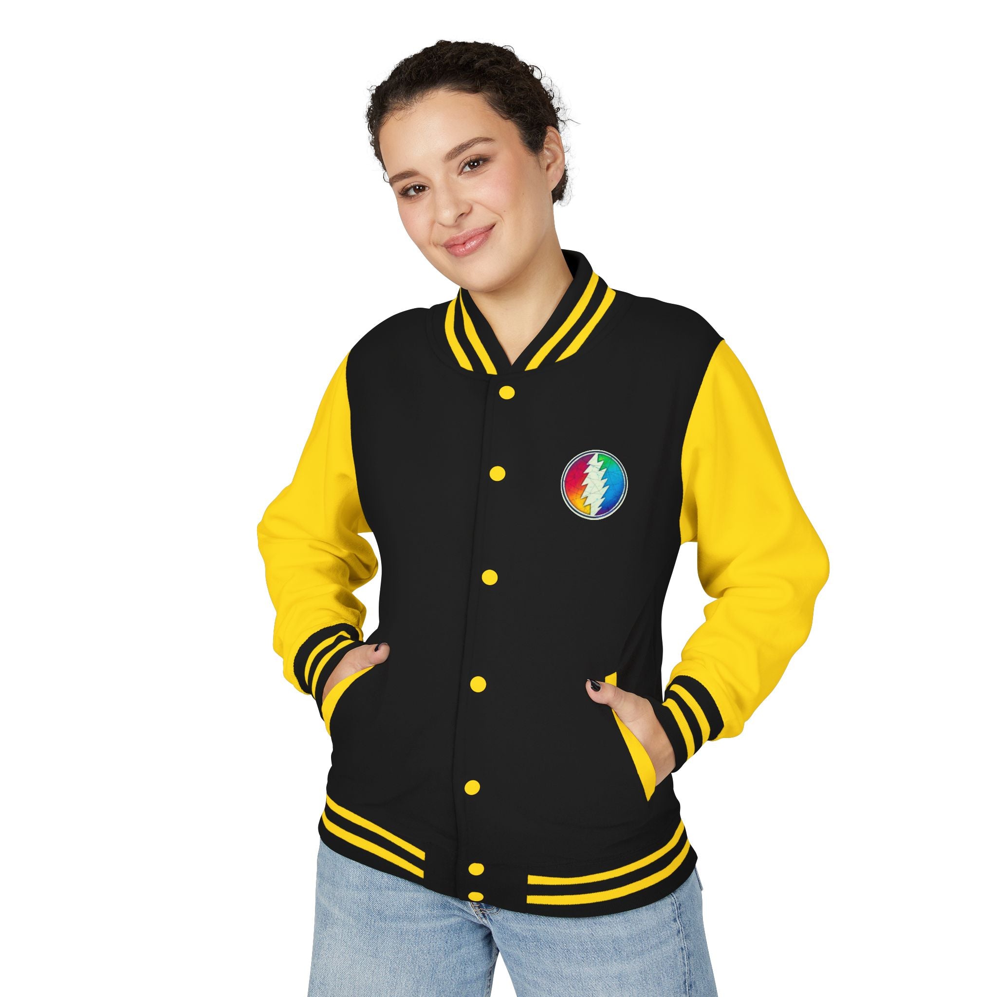 Rainbow Grateful Dead Steal Your Face Letterman Jacket | Varsity Jacket, gift for deadhead unisex