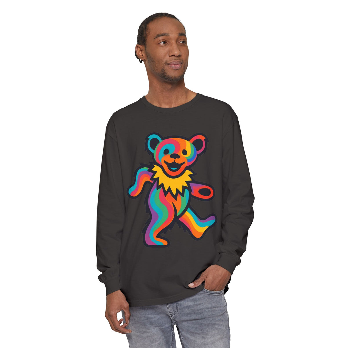 Rainbow Dancing Bear Long Sleeve Shirt | Psychedelic Grateful Dead Style, gift for a deadhead