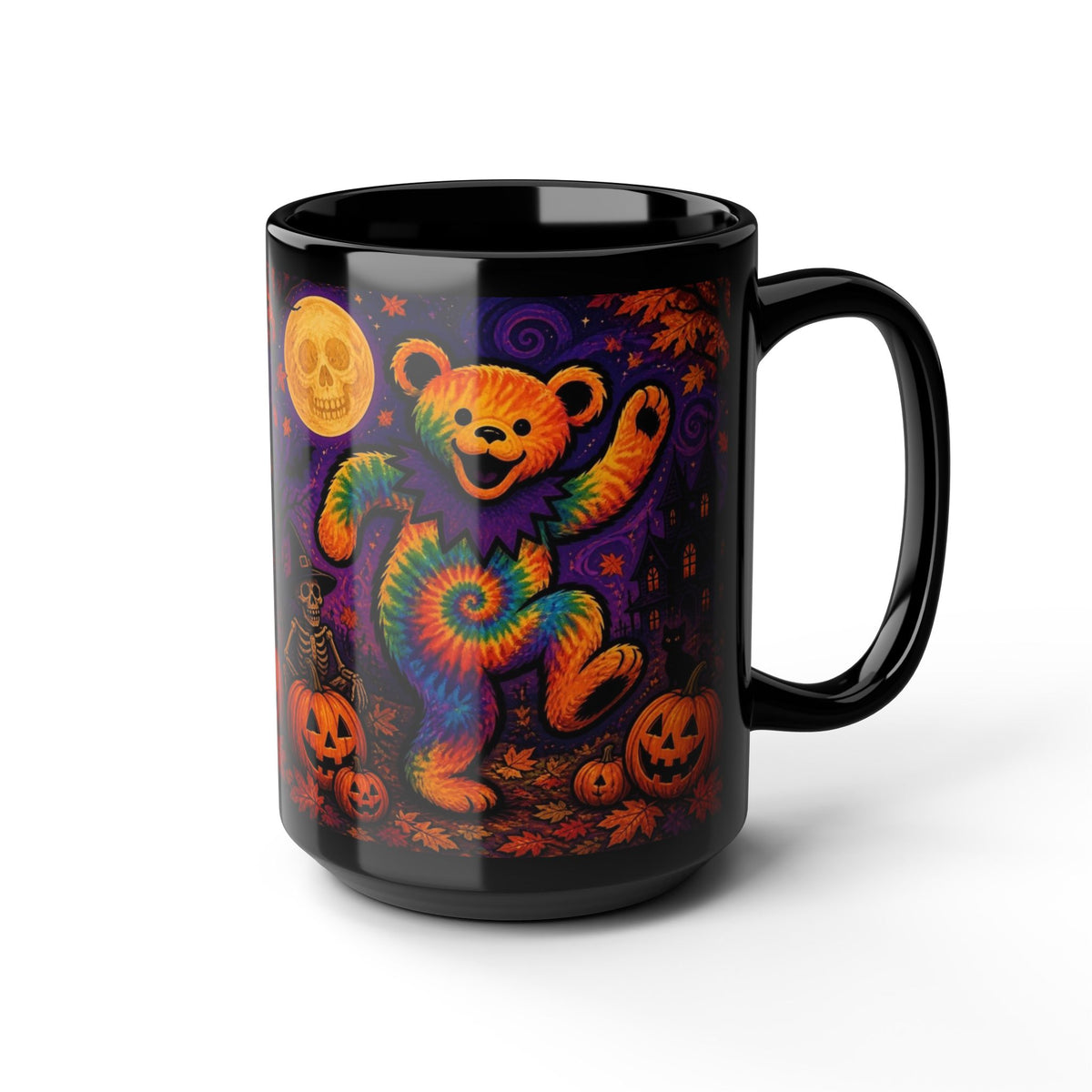 Tie-Dye Dancing Bear Halloween Mug, gift for a deadhead, Grateful Dead,  | 15oz Black Ceramic