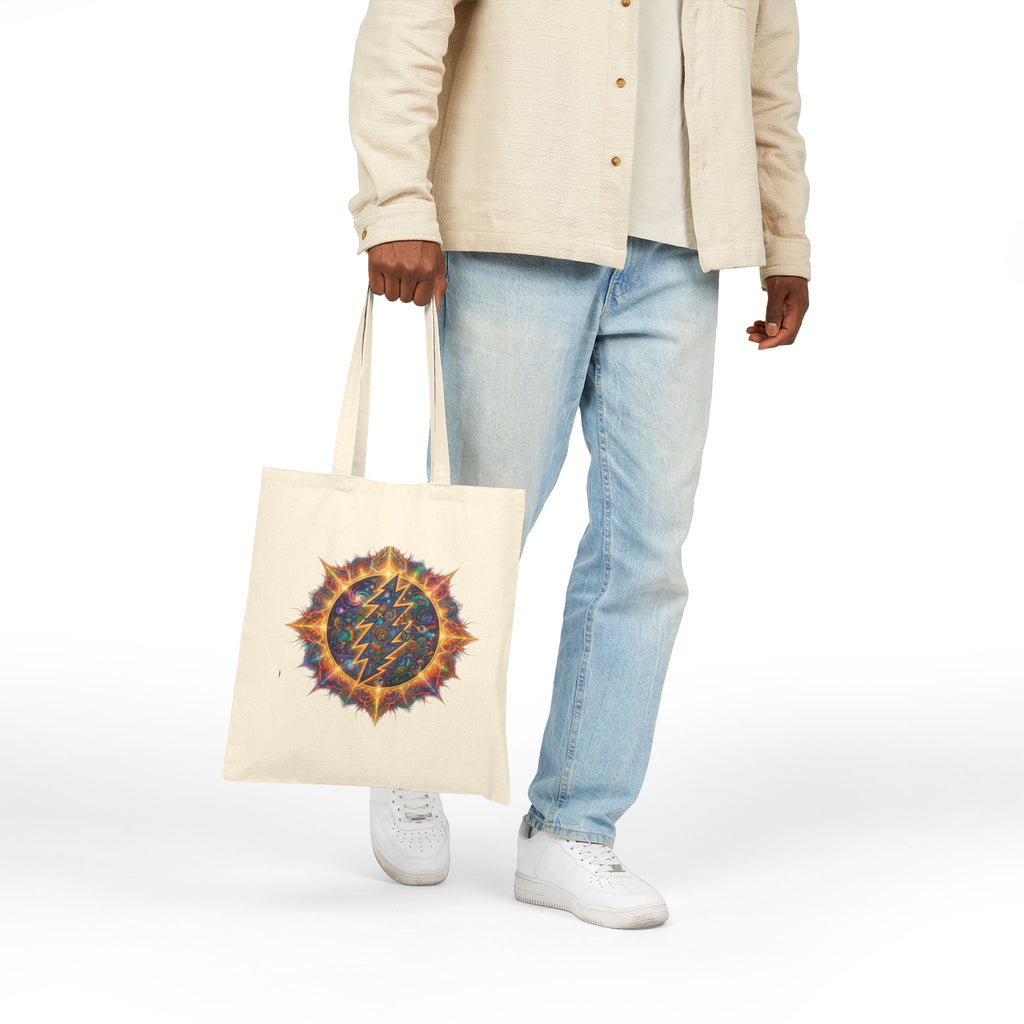 Grateful Dead Psychedelic Lightning Sun Tote Bag | Cosmic Bolt Canvas Tote