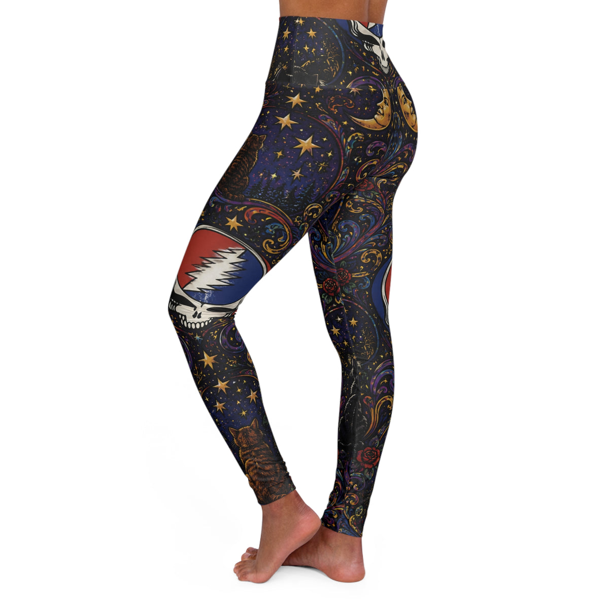 Psychedelic Skull & Moon Pattern Leggings | High Waist Yoga Leggings Grateful Dead