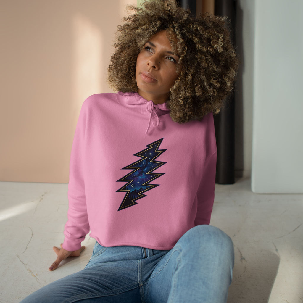 Grateful Dead Galaxy Lightning Bolt Crop Hoodie | Space Thunderbolt Cropped Sweatshirt