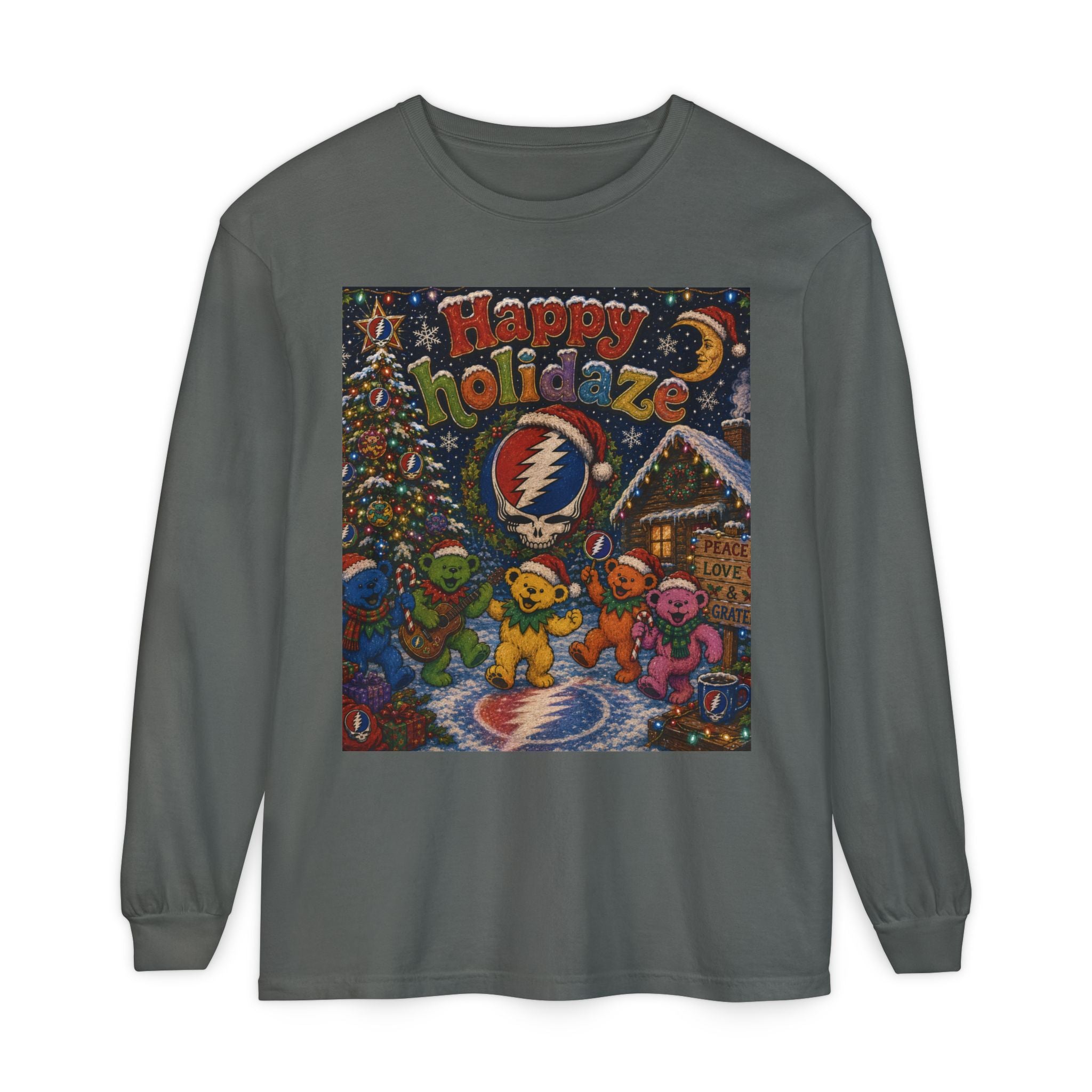 Grateful Dead "Happy Holidaze" Bears Long Sleeve Shirt | Holiday Music Tee, gift for deadhead, ugly christmas shirt