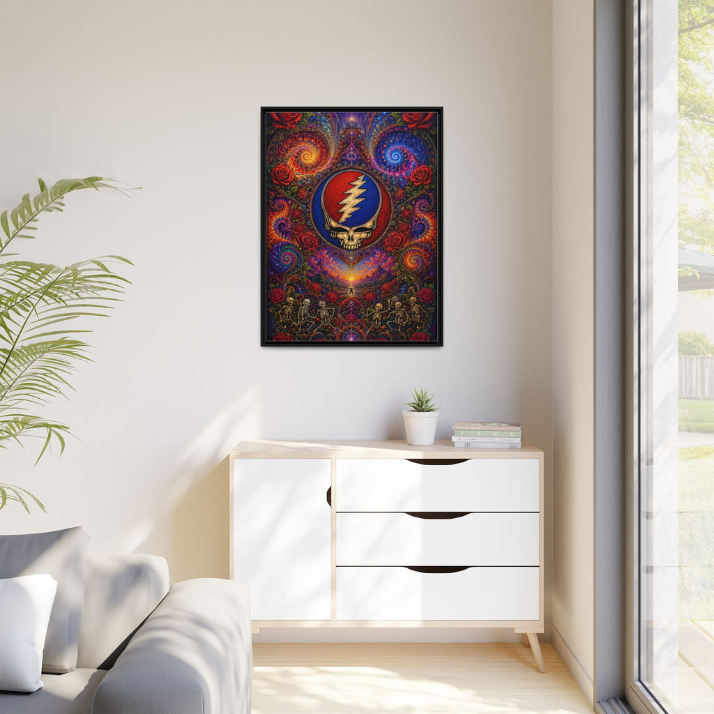 Steal Your Face Skull Lightning Canvas Framed Wall Art | Matte Framed Canvas, Grateful Dead, gift for a deadhead