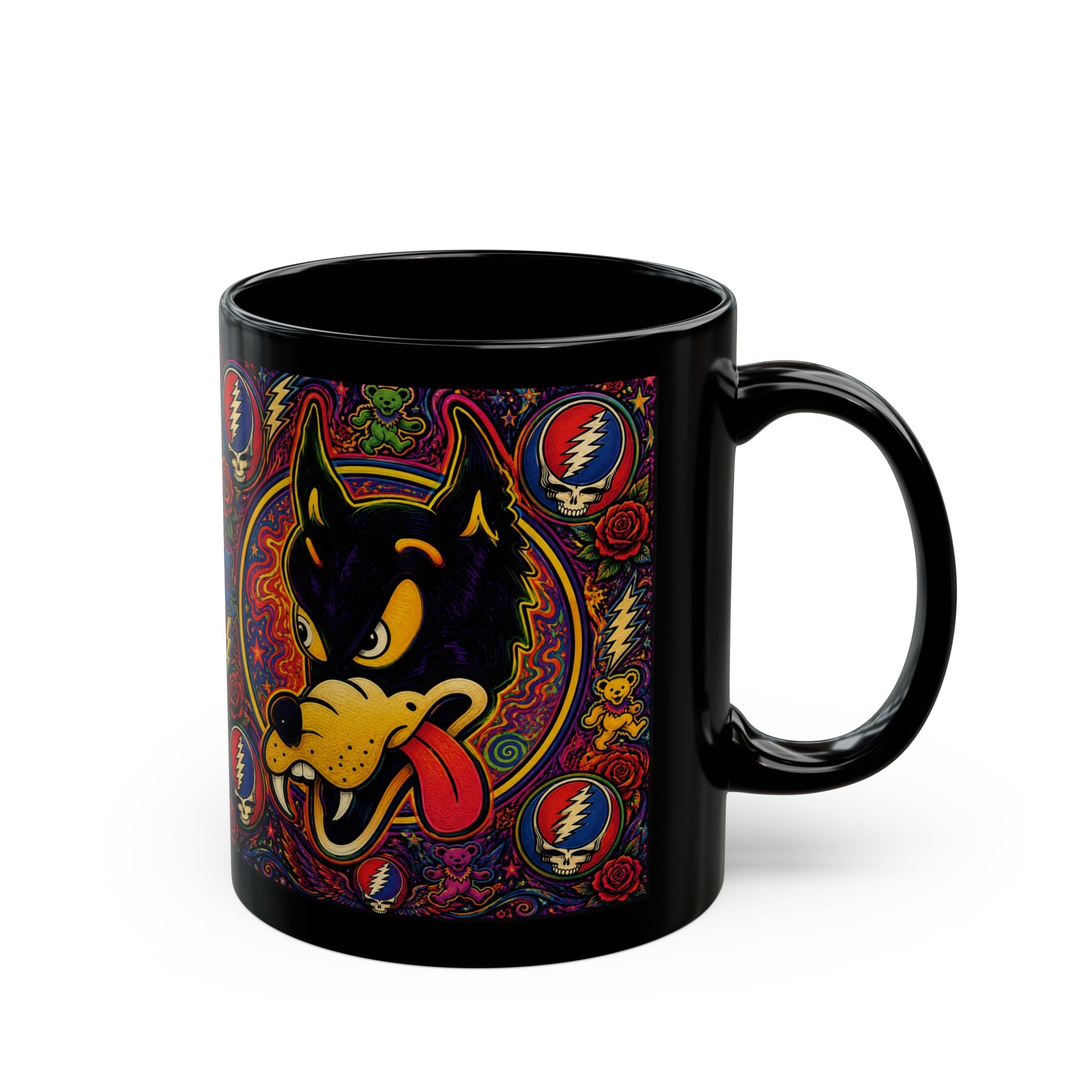 Psychedelic Dire  Wolf Grateful Dead  Art Mug | Black 11oz 15oz