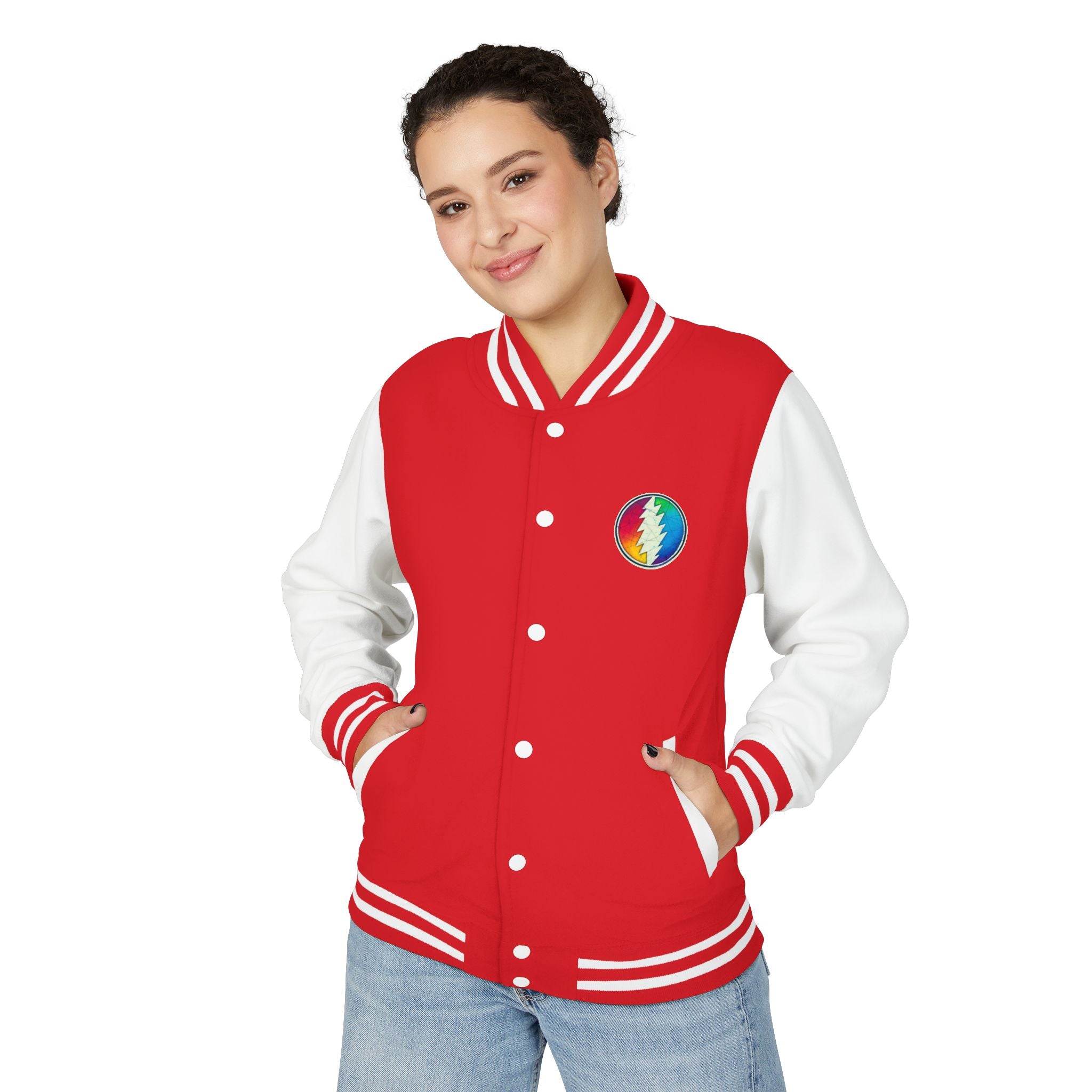 Rainbow Grateful Dead Steal Your Face Letterman Jacket | Varsity Jacket, gift for deadhead unisex