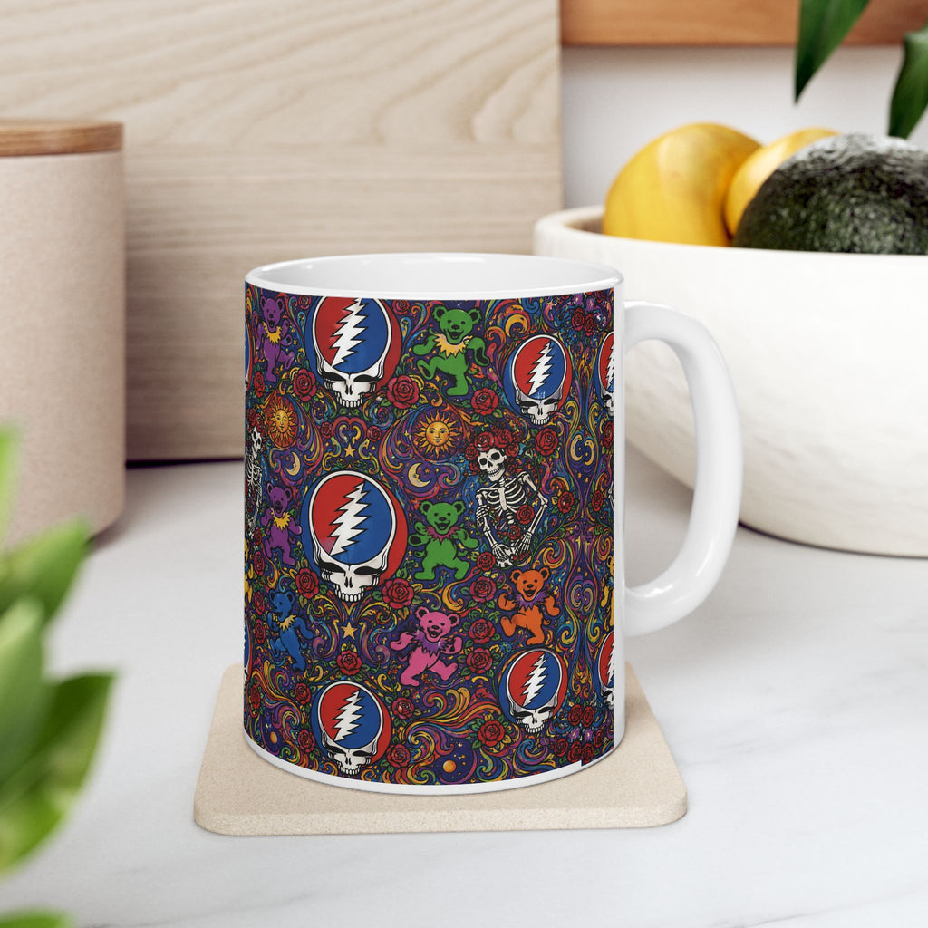 Psychedelic Grateful Dead Steal Your Face Pattern Mug | Ceramic Coffee Cup