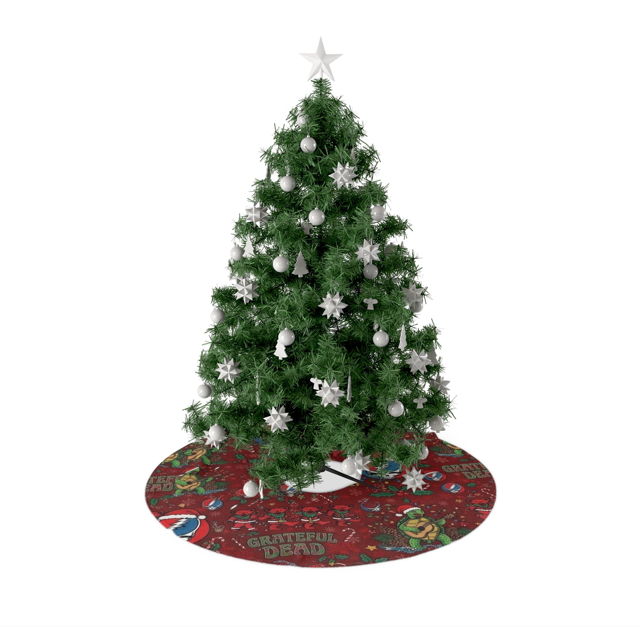 Grateful Dead Santa Icons Christmas Tree Skirt | Red Holiday Music Pattern