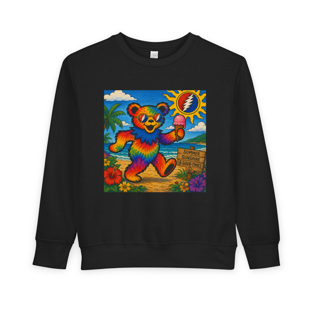Dancing Tie-Dye Bear Toddler Sweatshirt | Surfboard Beach Grateful Dead Vibe