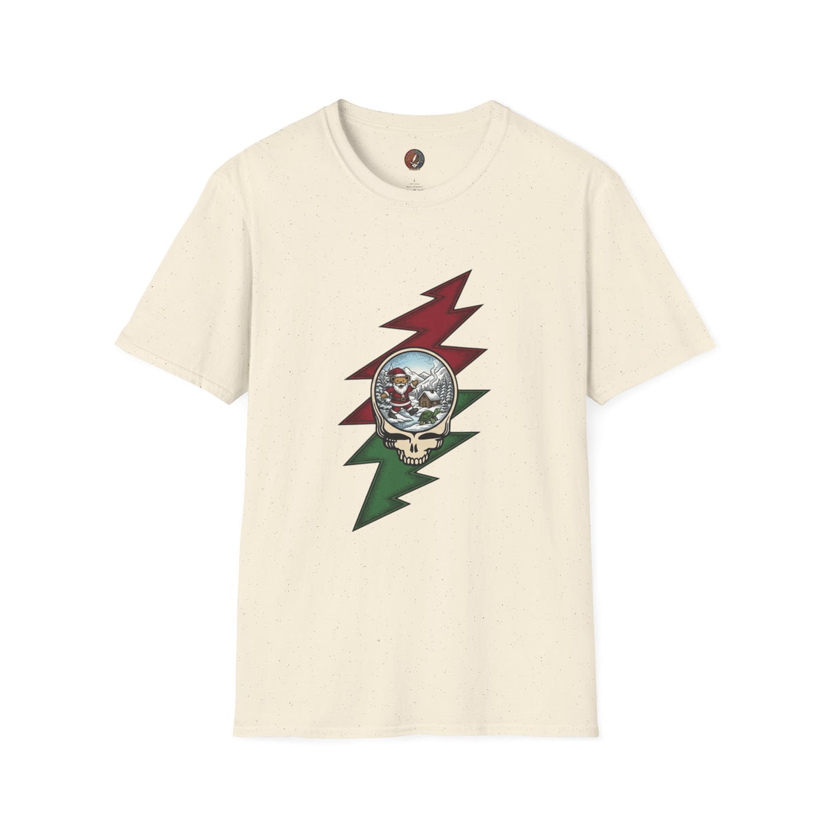 Santa Skull Lightning Bolt T-Shirt | Rock Christmas Holiday Tee, Grateful Dead inspired, Gift for a Deadhead