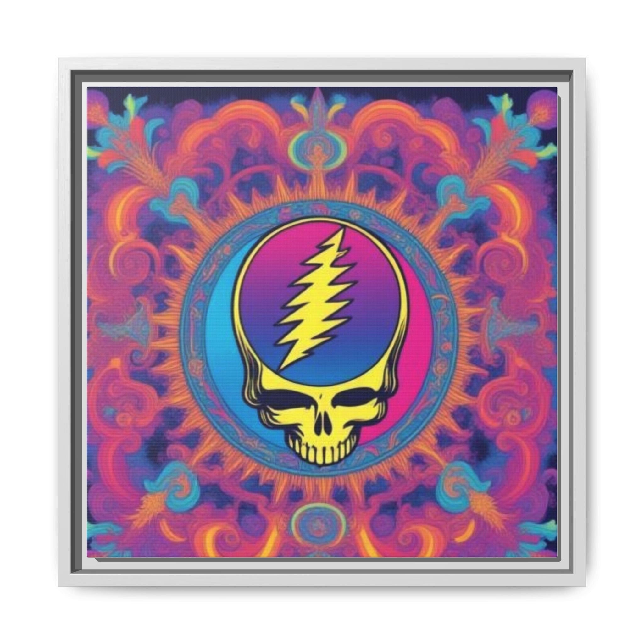 Psychedelic Steal Your Face Skull Matte Canvas Framed | Colorful Mandala Wall Art