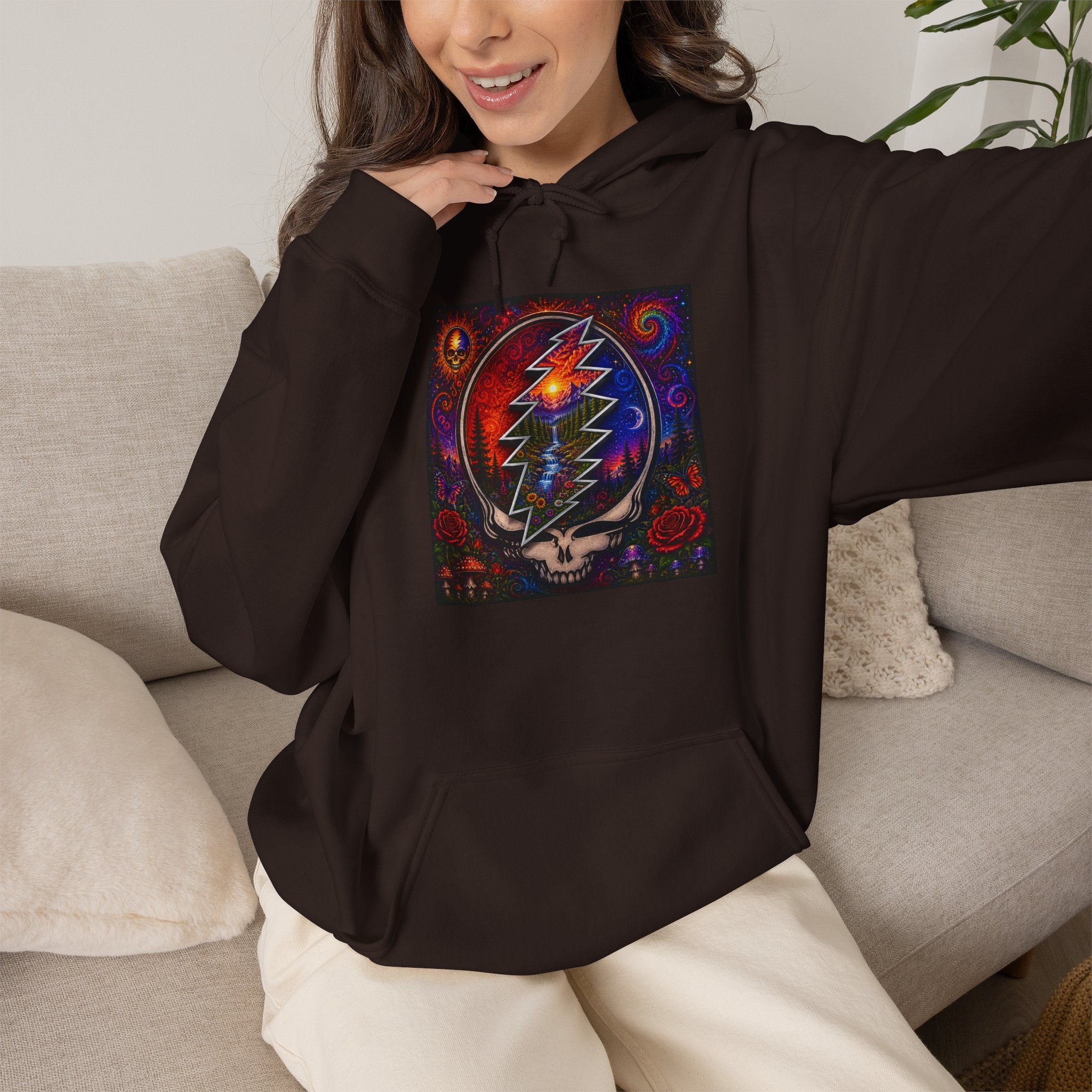 Psychedelic Steal Your Face Skull Hoodie | Grateful Dead Lightning Bolt, Rainbow Cosmic Art
