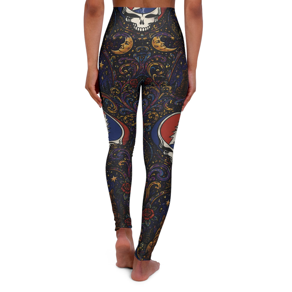 Psychedelic Skull & Moon Pattern Leggings | High Waist Yoga Leggings Grateful Dead
