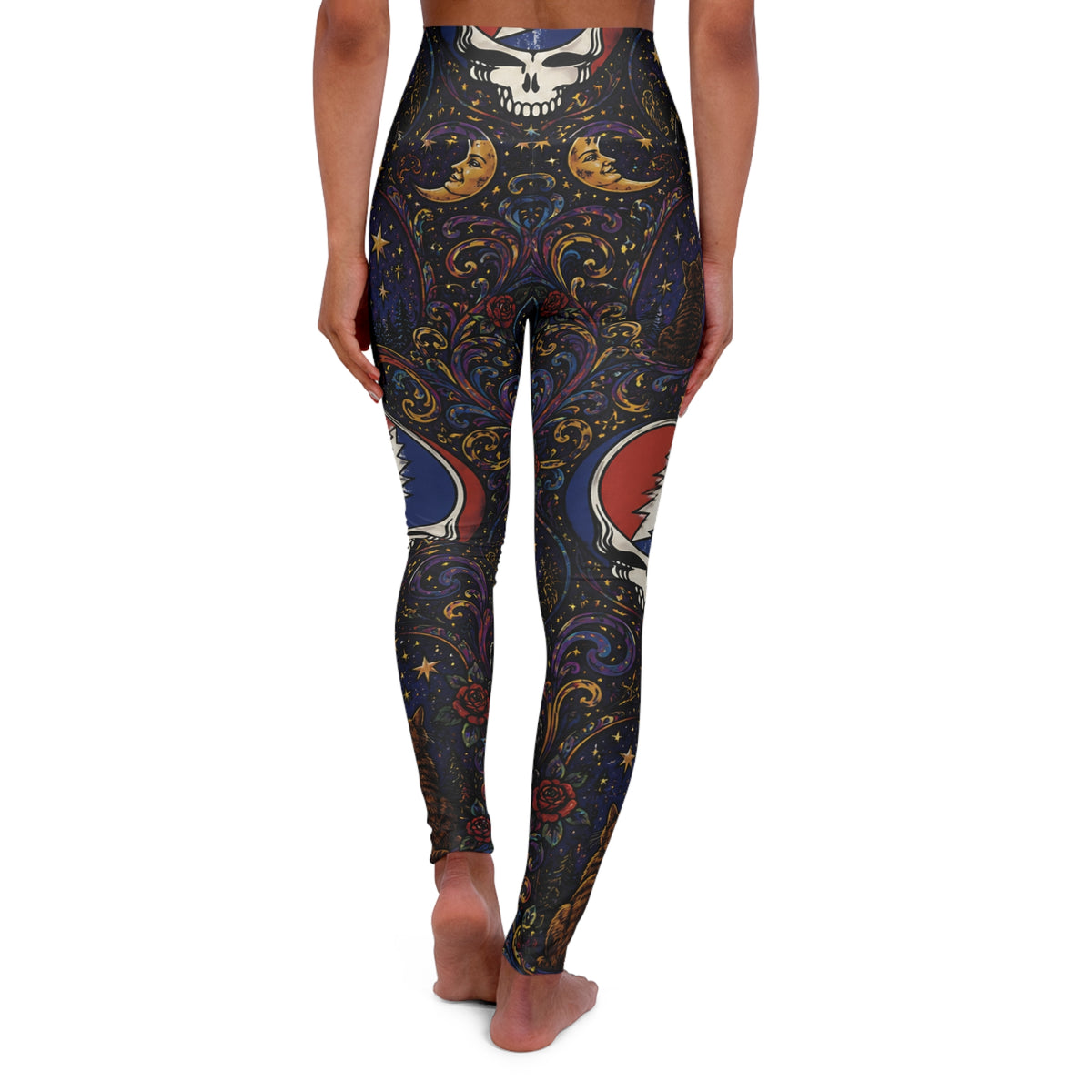 Psychedelic Skull & Moon Pattern Leggings | High Waist Yoga Leggings Grateful Dead
