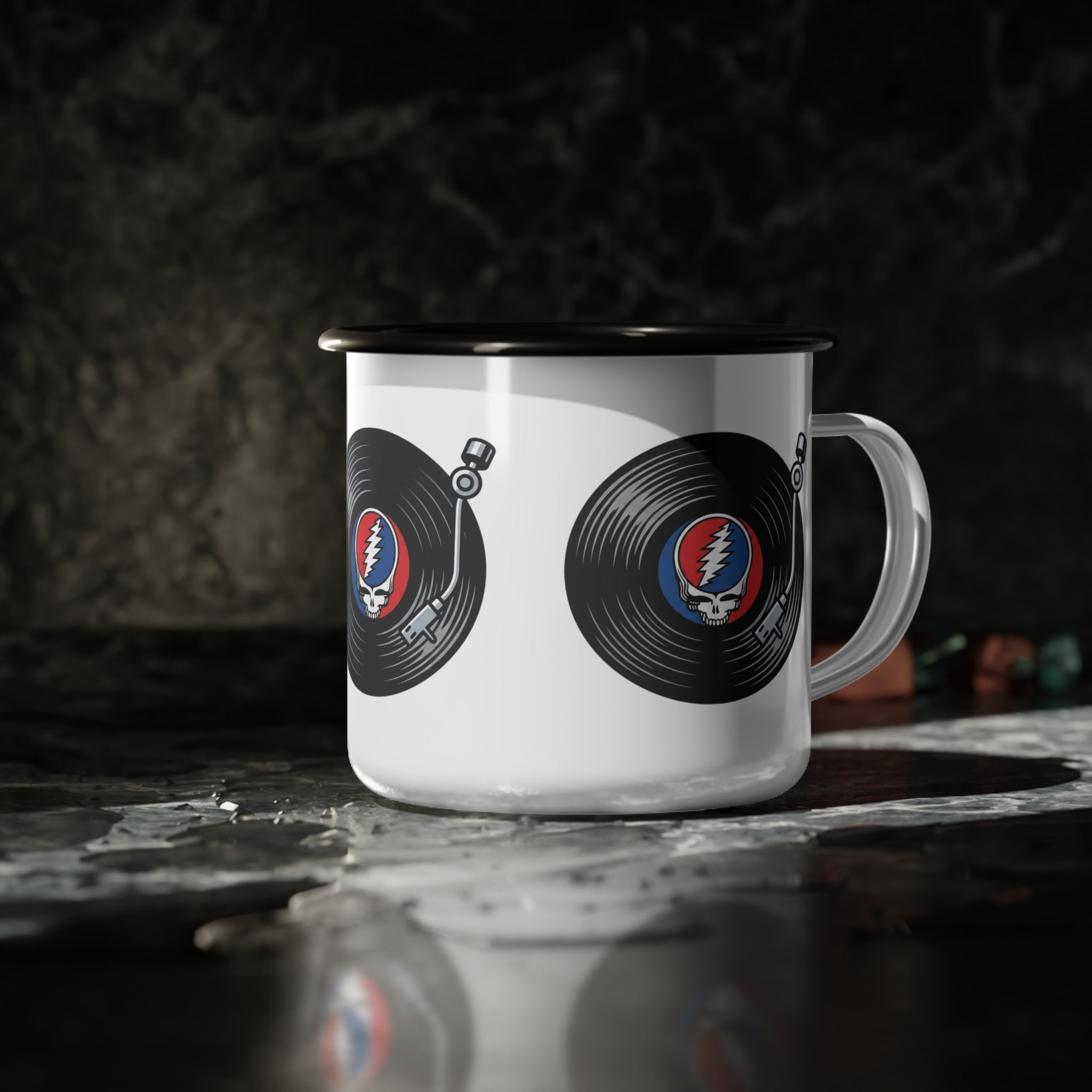 Grateful Dead Skull Lightning Record enamel camp cup | Vinyl Turntable Design