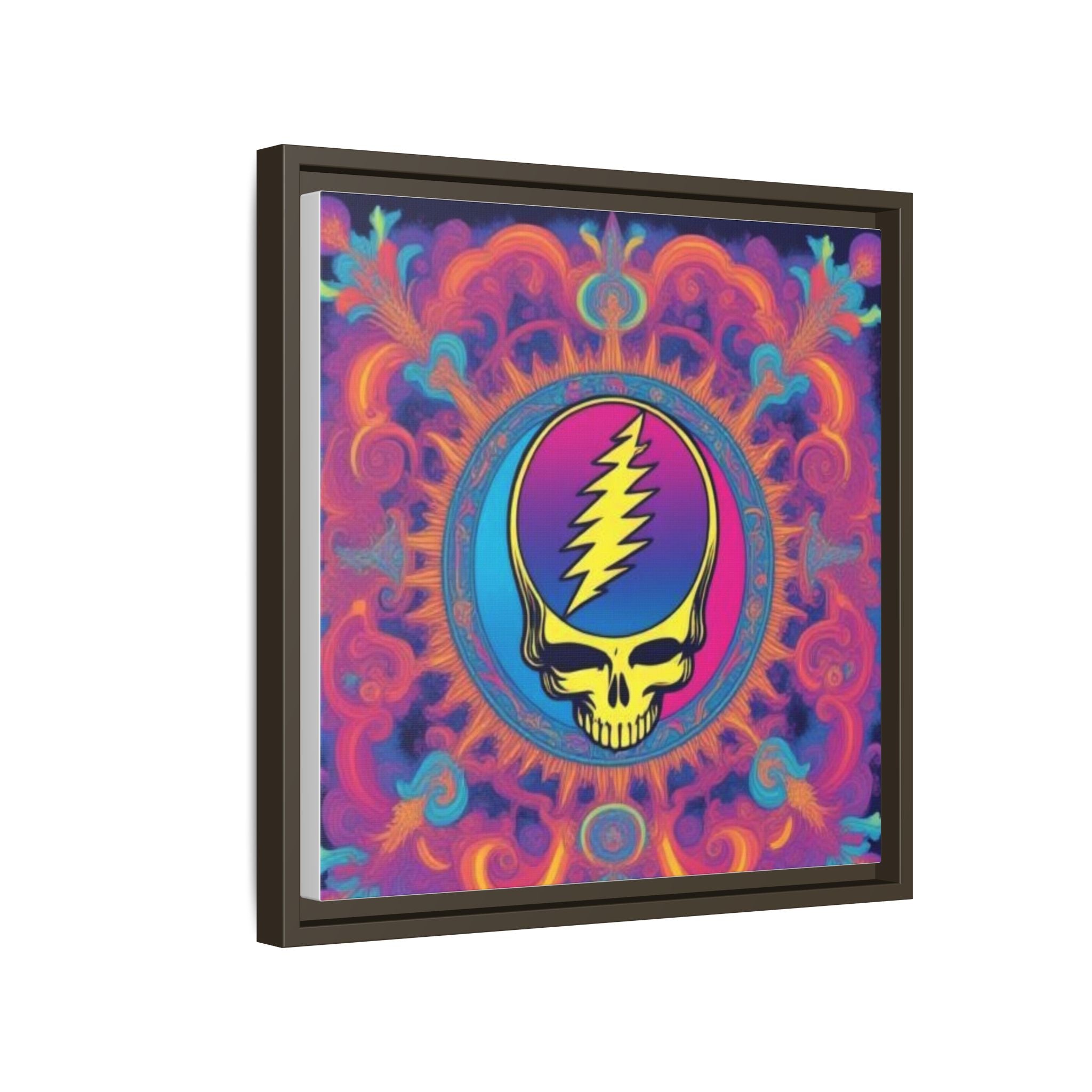 Psychedelic Steal Your Face Skull Matte Canvas Framed | Colorful Mandala Wall Art