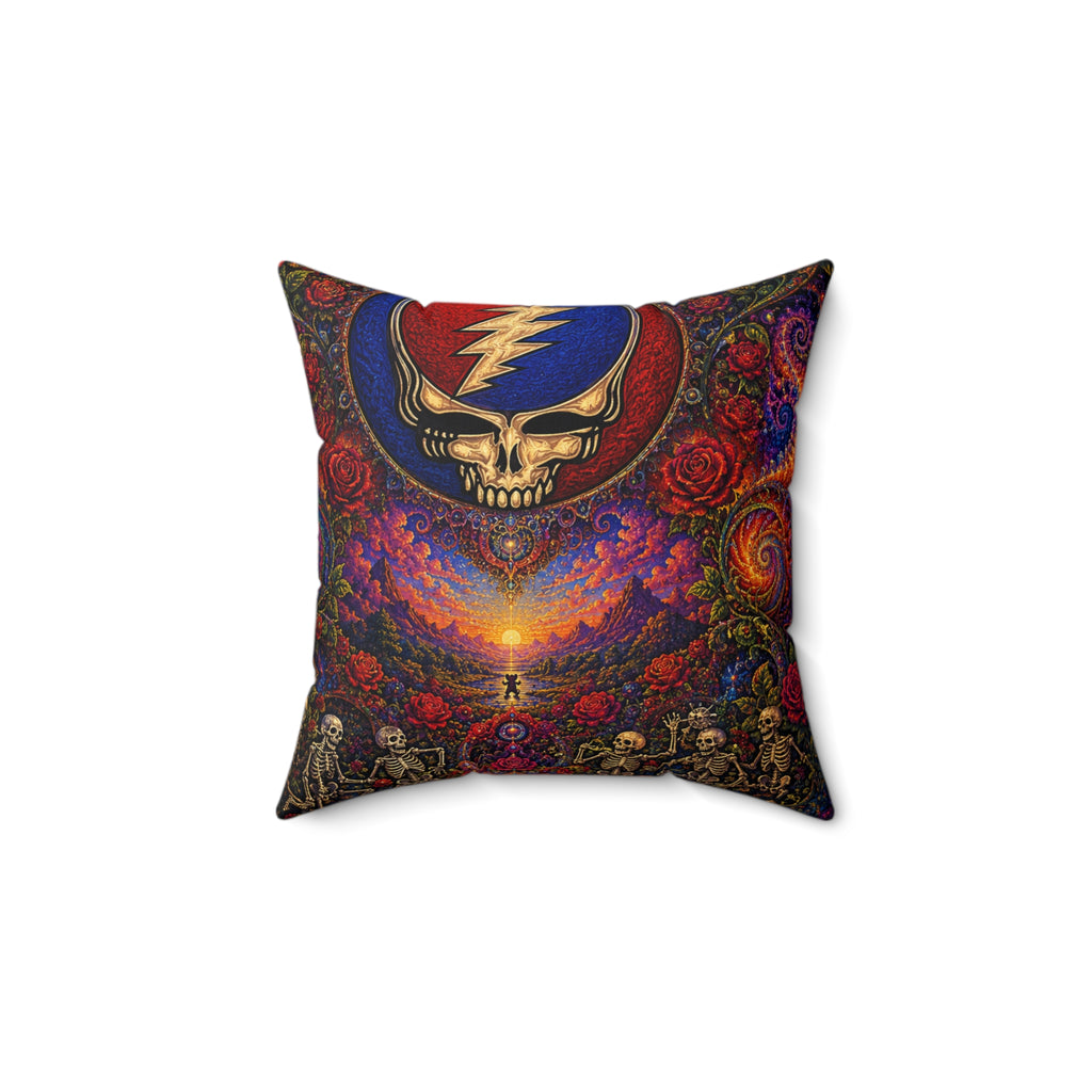 Skull Lightning Bolt Psychedelic Sunset pillow | Decorative Throw Pillow