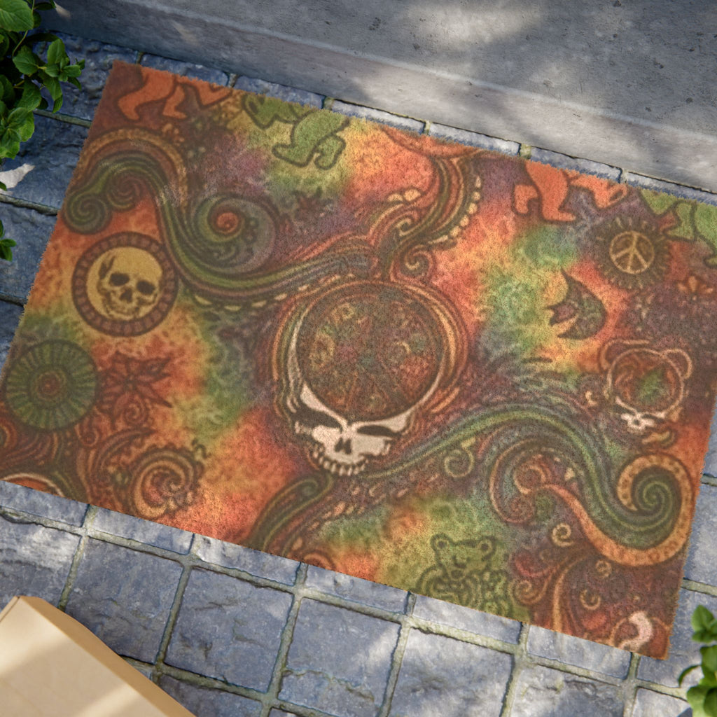 Psychedelic Skull Swirl Doormat | Tie-Dye Grateful Dead Inspired Welcome Mat