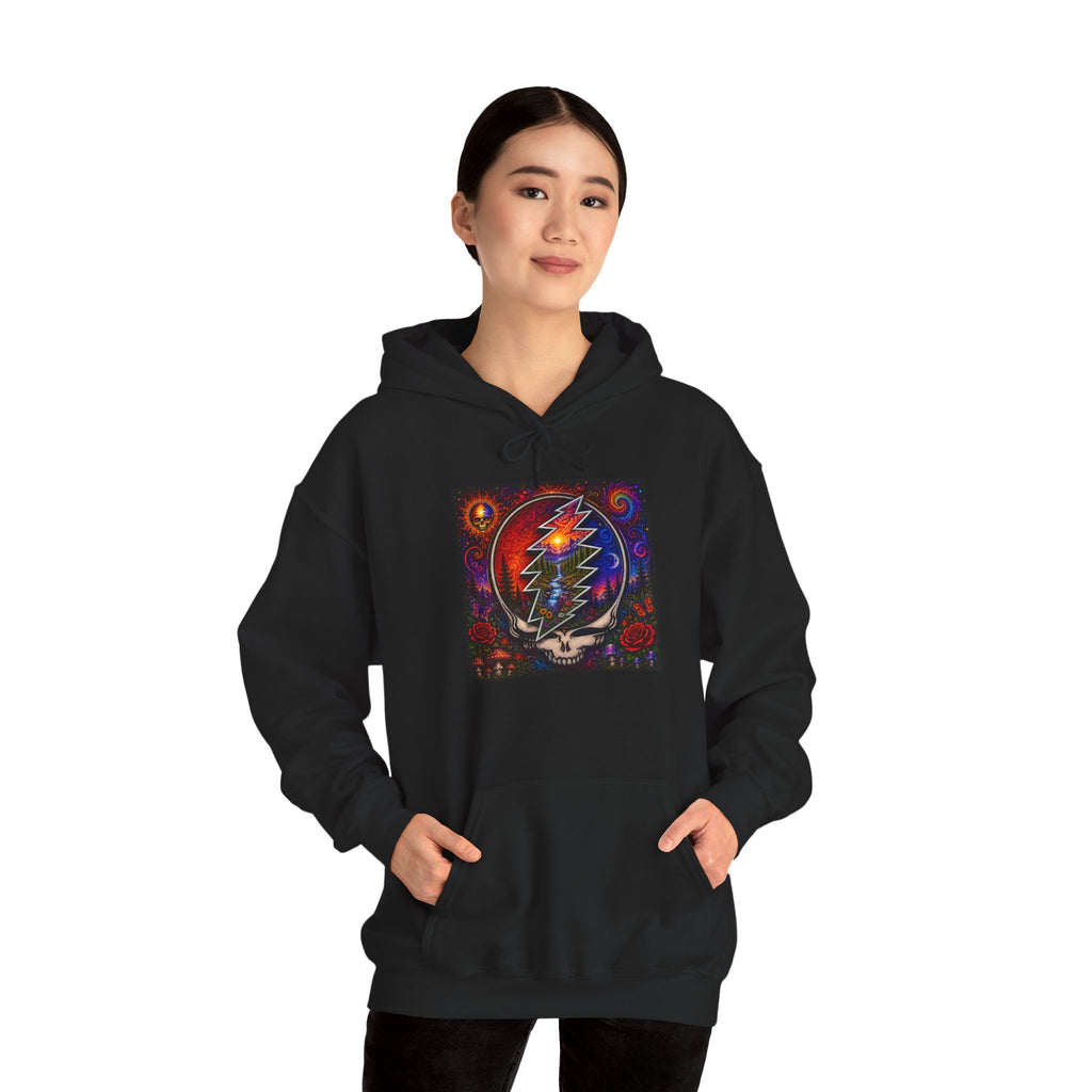 Psychedelic Steal Your Face Skull Hoodie | Grateful Dead Lightning Bolt, Rainbow Cosmic Art