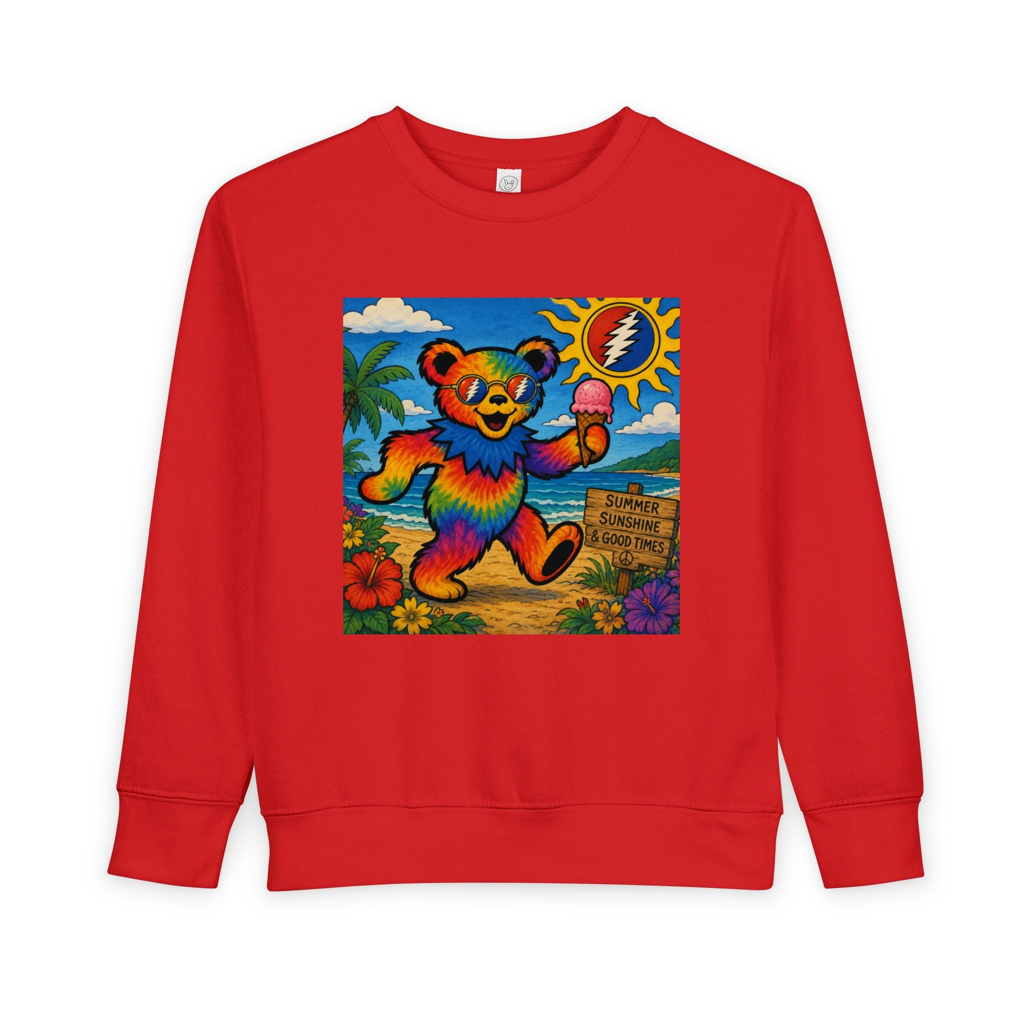 Dancing Tie-Dye Bear Toddler Sweatshirt | Surfboard Beach Grateful Dead Vibe